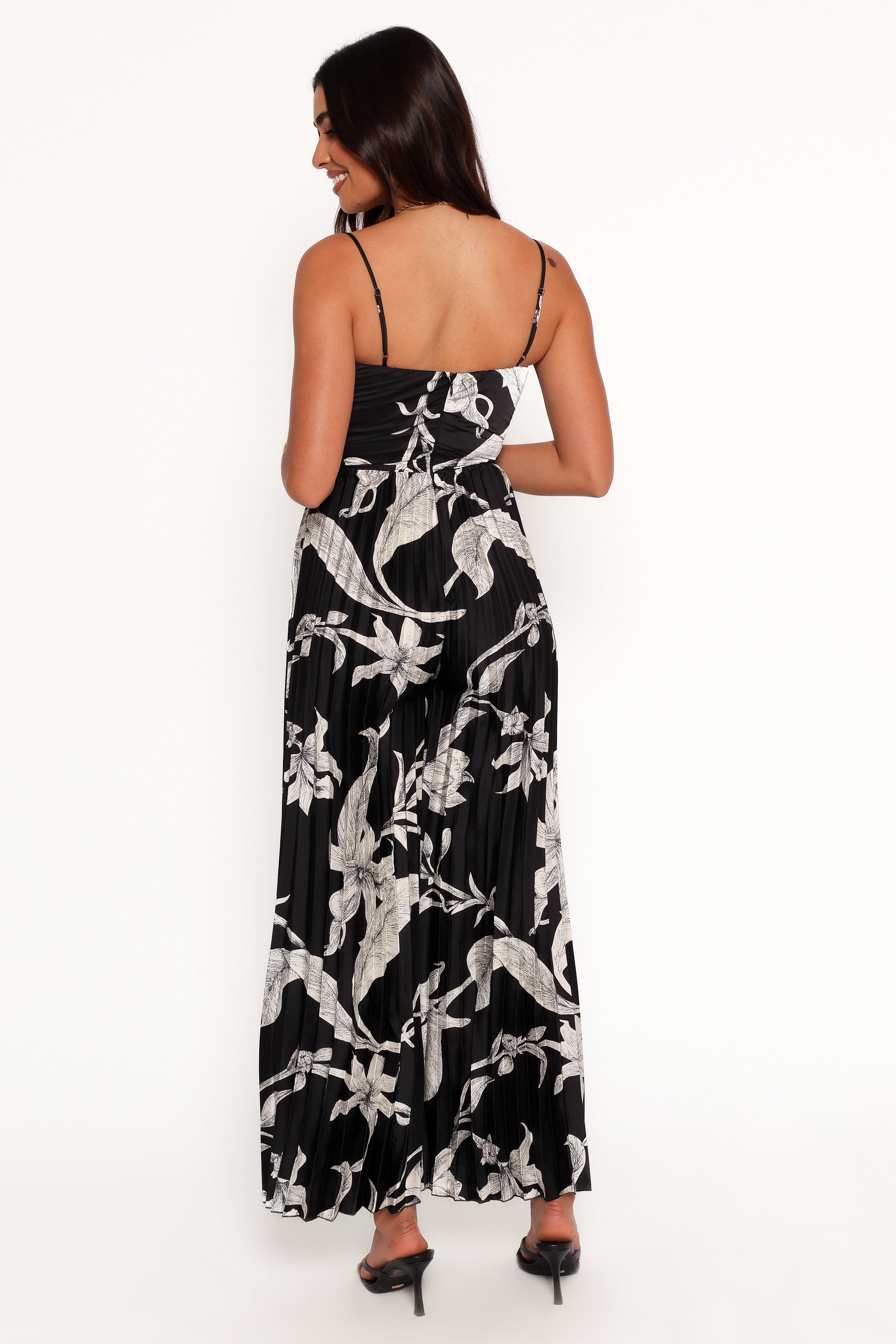 Angelique Pleated Jumpsuit - Black Floral-Aur Fashion