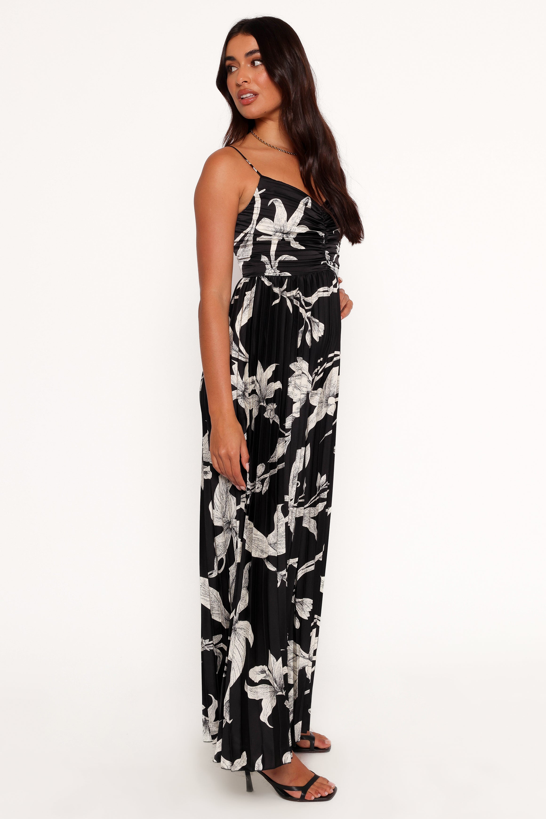 Angelique Pleated Jumpsuit - Black Floral-Aur Fashion