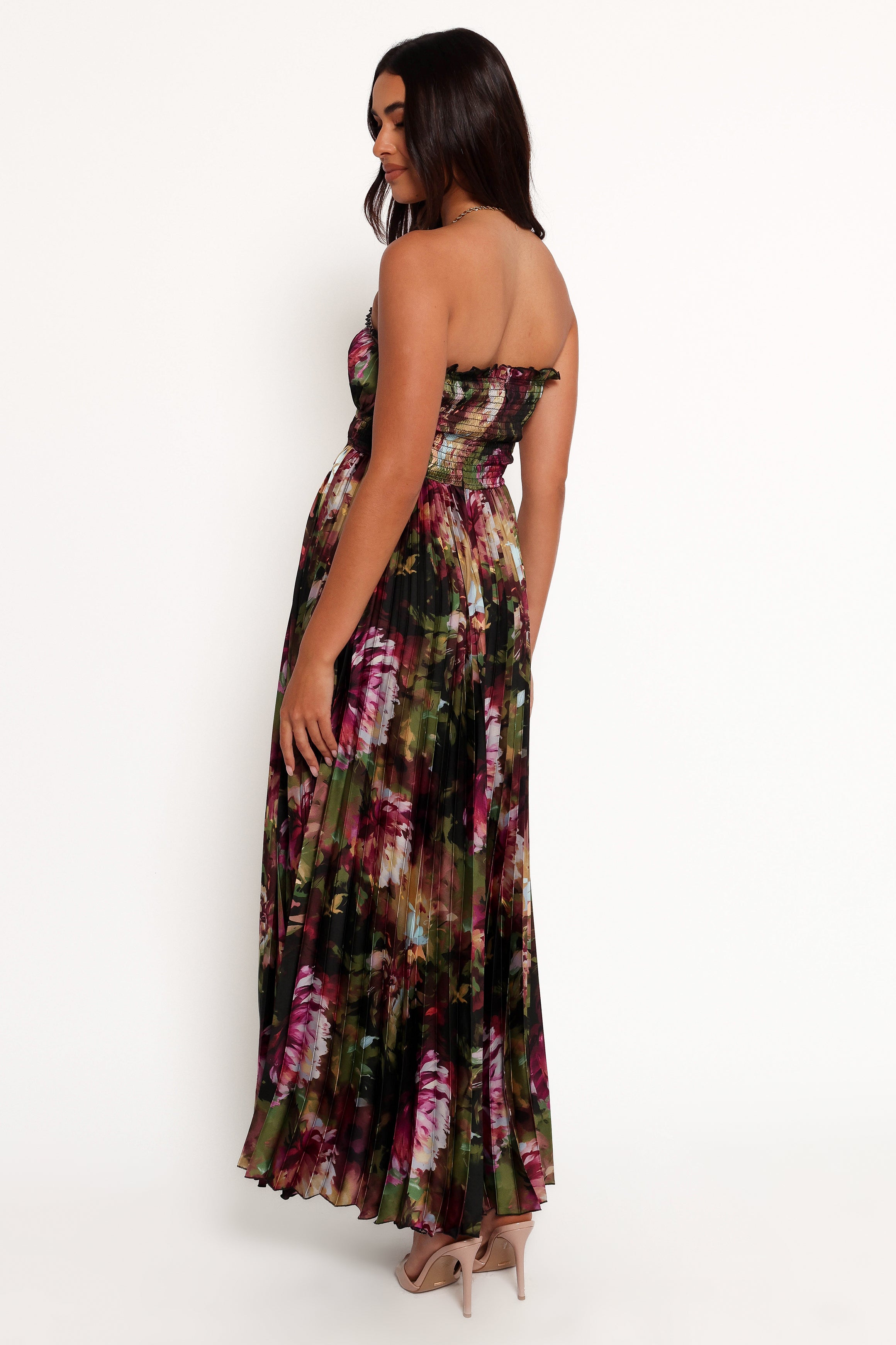 Angelique Strapless Maxi Dress - Grey Blurred Floral-Aur Fashion