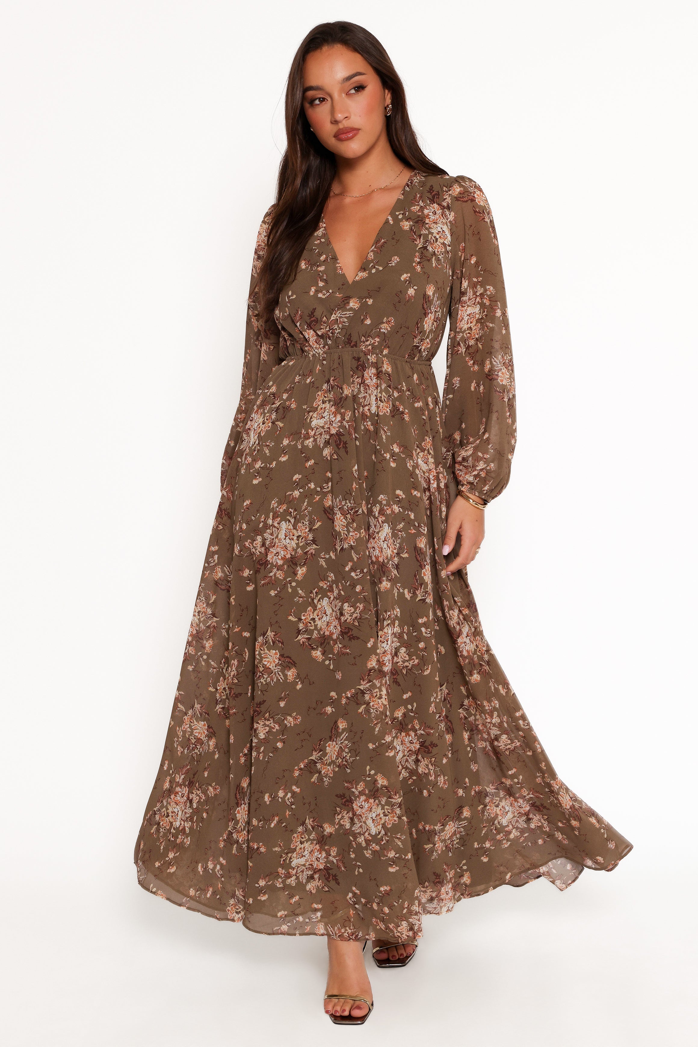 Anisa Maxi Dress - Olive Floral-Aur Fashion