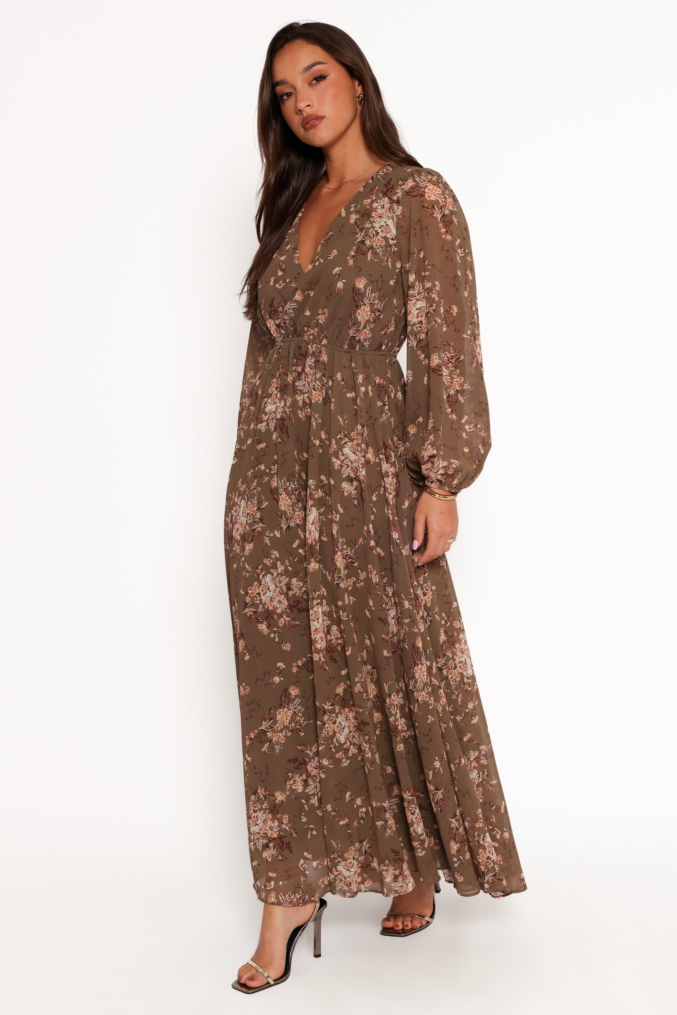 Anisa Maxi Dress - Olive Floral-Aur Fashion