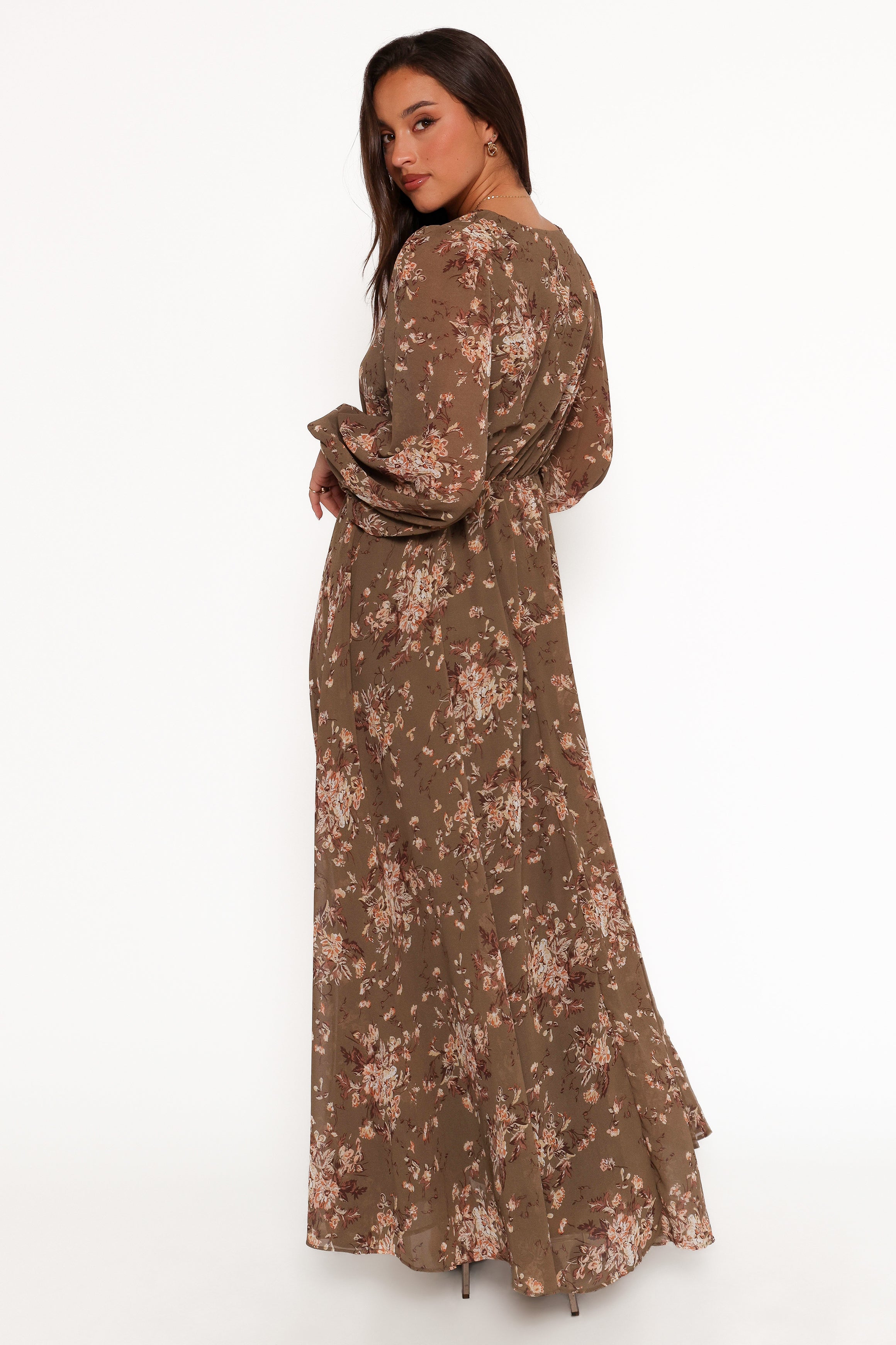 Anisa Maxi Dress - Olive Floral-Aur Fashion