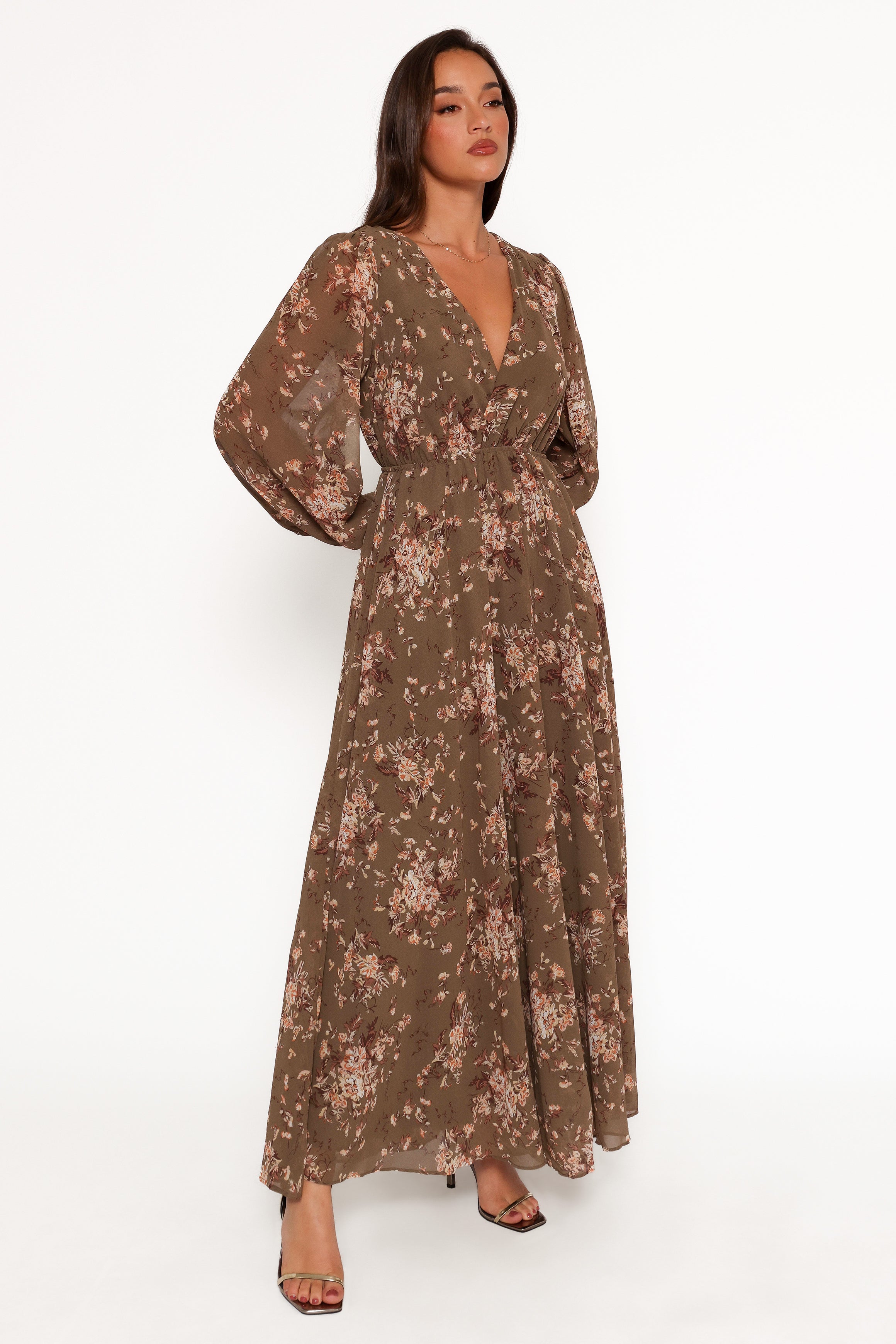 Anisa Maxi Dress - Olive Floral-Aur Fashion