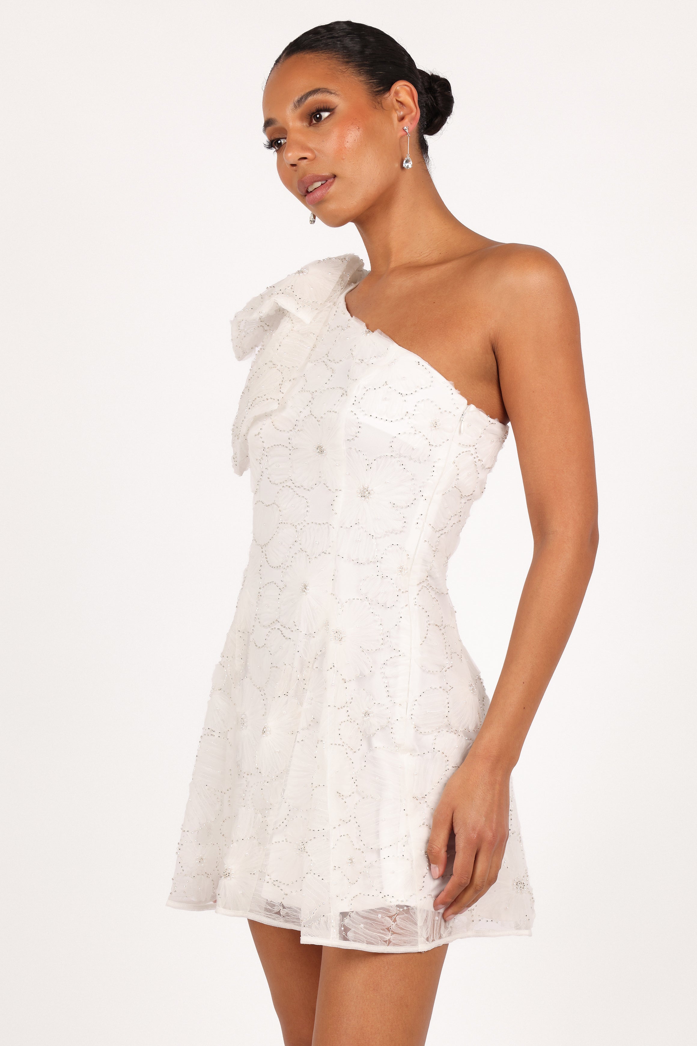 Ashly Off Shoulder Mini Dress - White-Aur Fashion