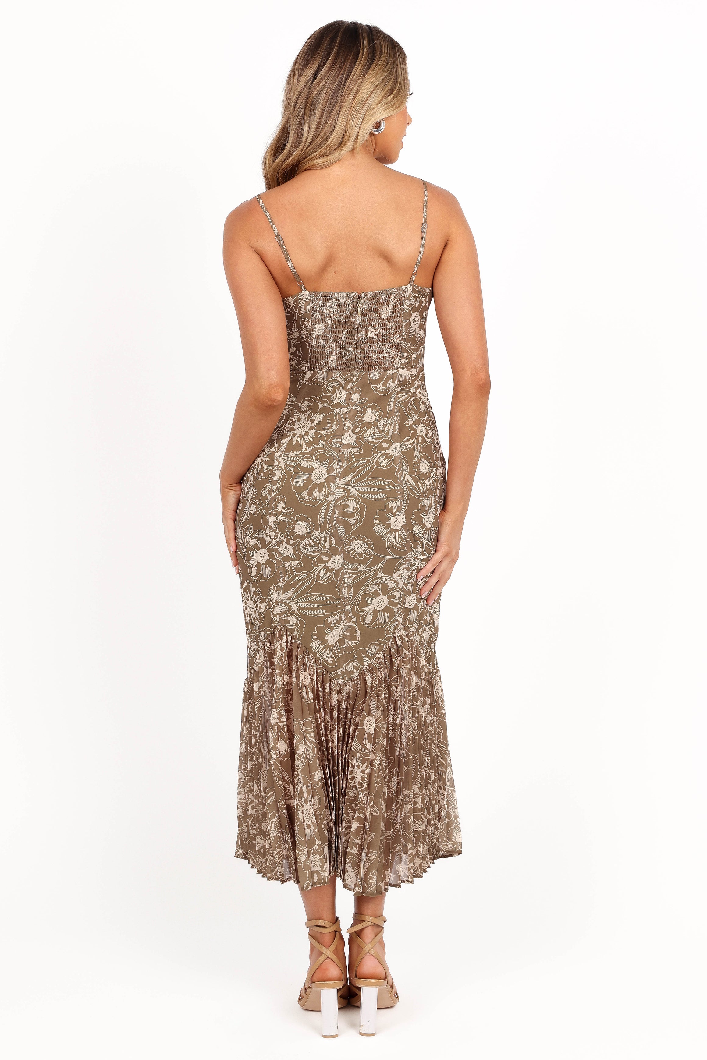 Ashton Midi Dress - Olive Floral-Aur Fashion