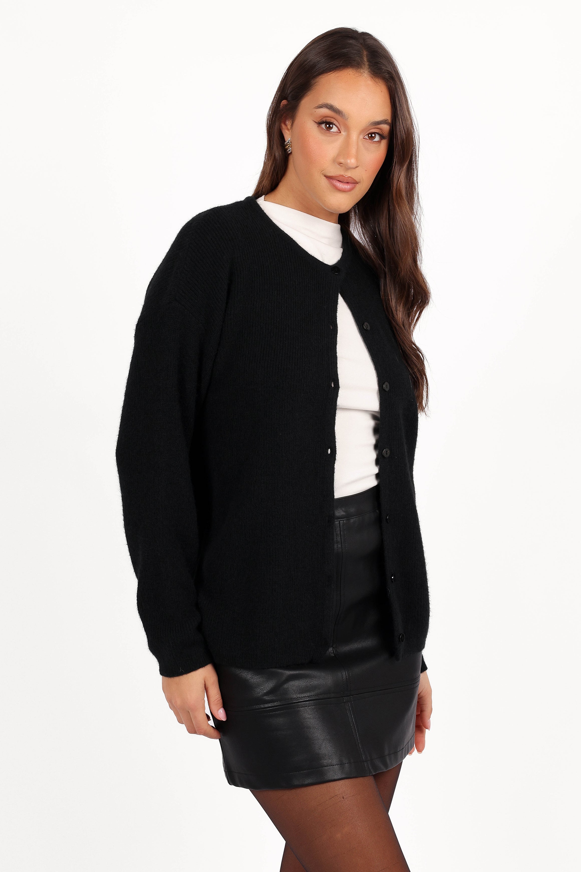 Astor Classic Button Up Cardigan - Black-Aur Fashion