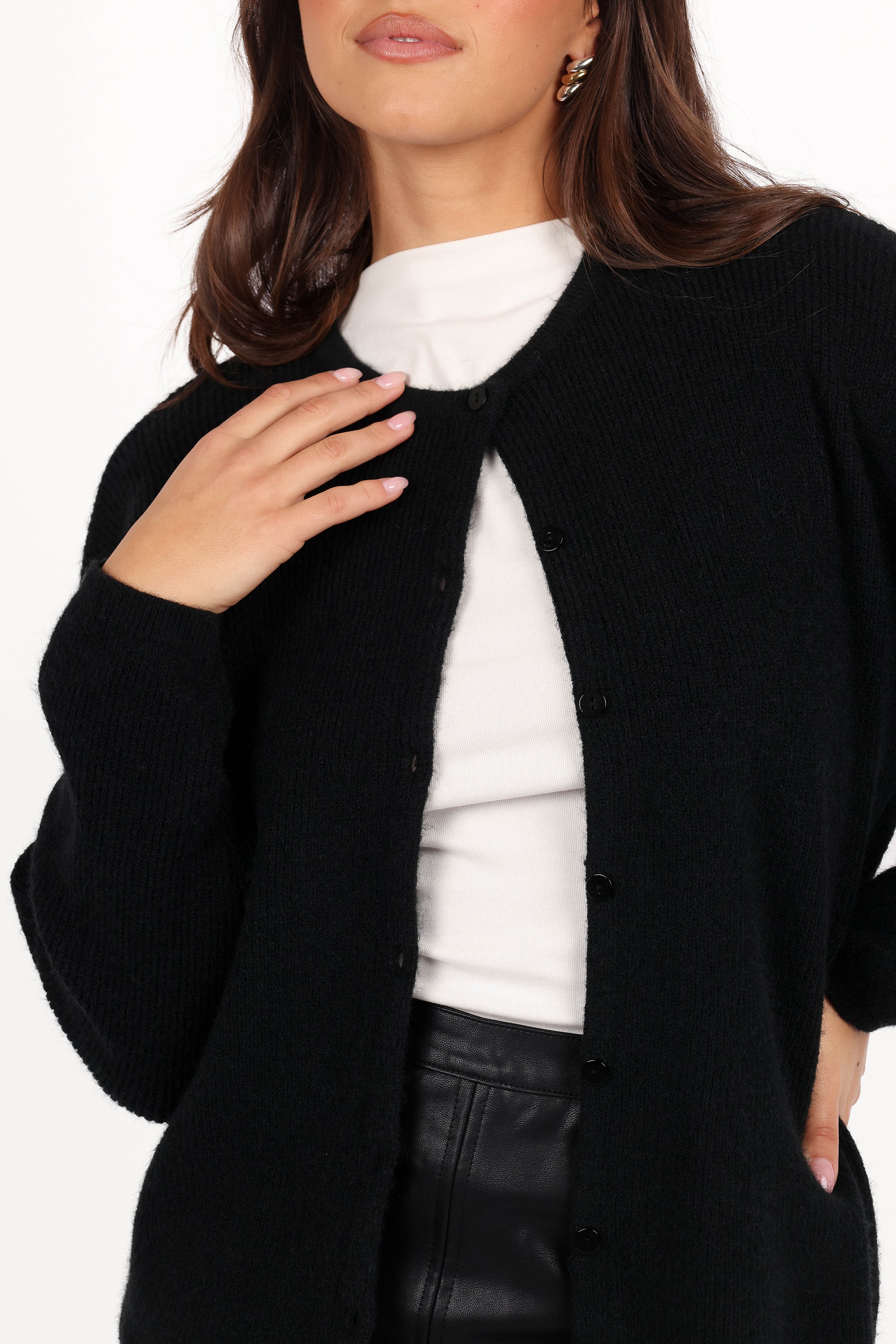 Astor Classic Button Up Cardigan - Black-Aur Fashion