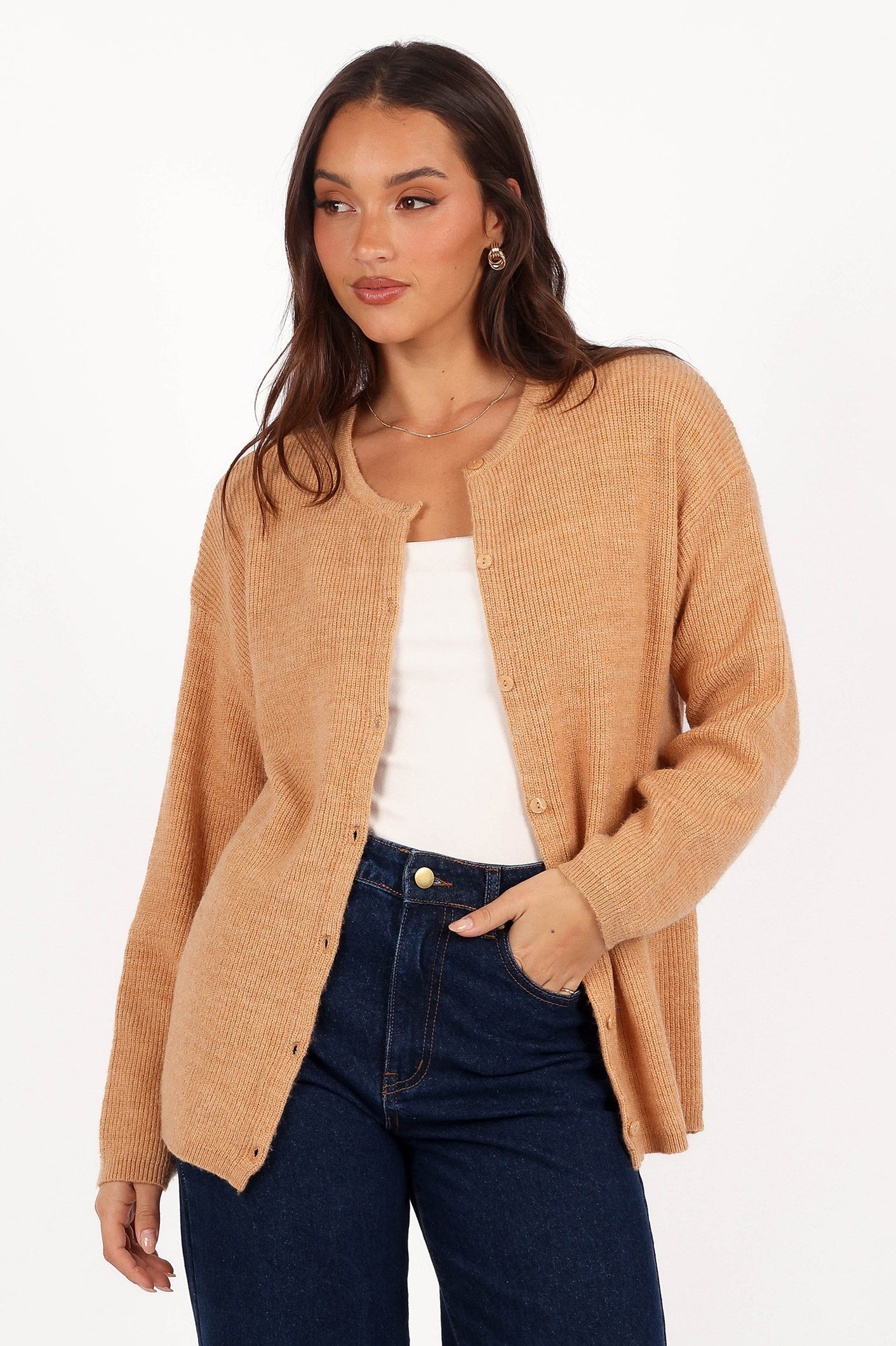 Astor Classic Button Up Cardigan - Caramel-Aur Fashion