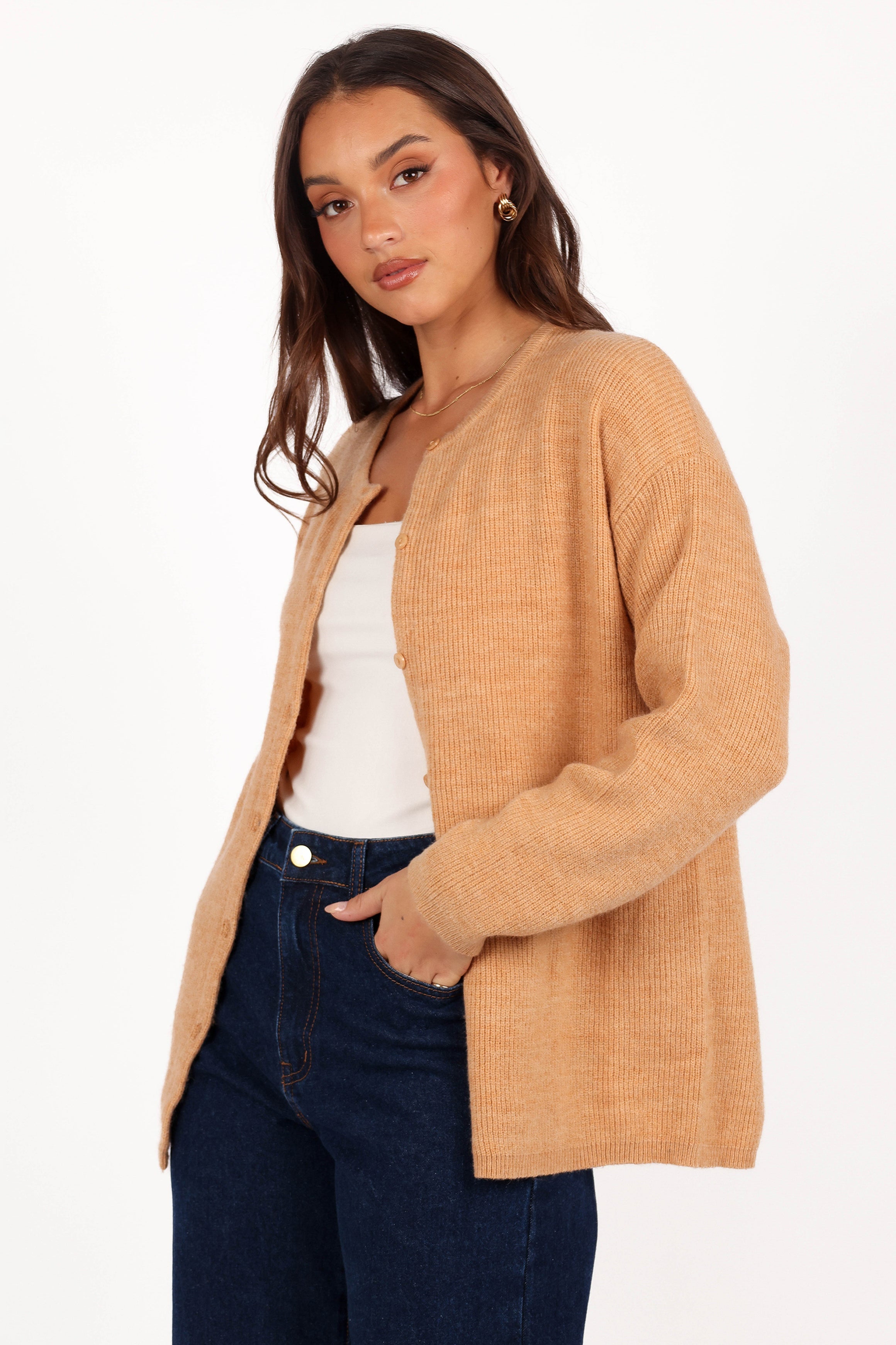 Astor Classic Button Up Cardigan - Caramel-Aur Fashion
