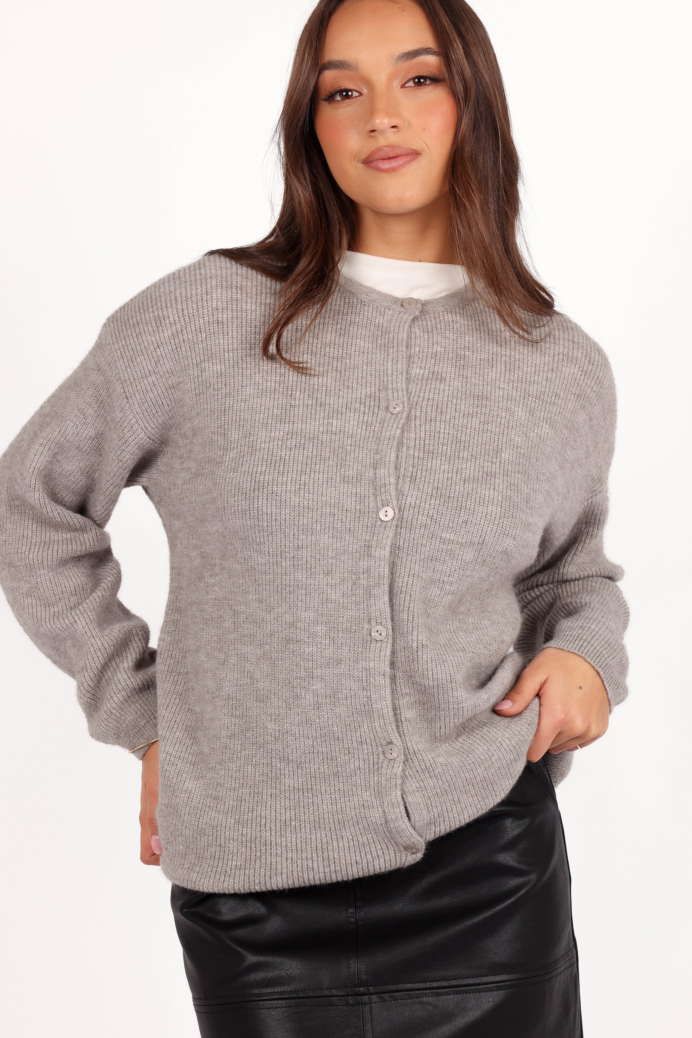 Astor Classic Button Up Cardigan - Light Grey-Aur Fashion