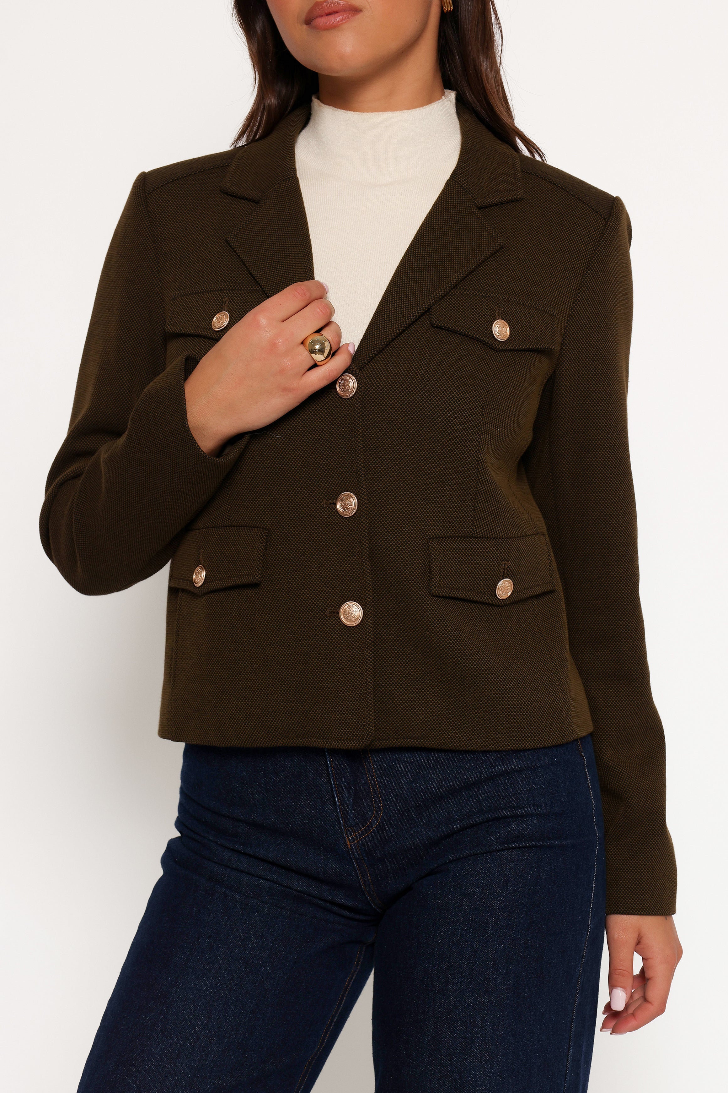 Bandit Long Sleeve Button Down Jacket - Olive-Aur Fashion