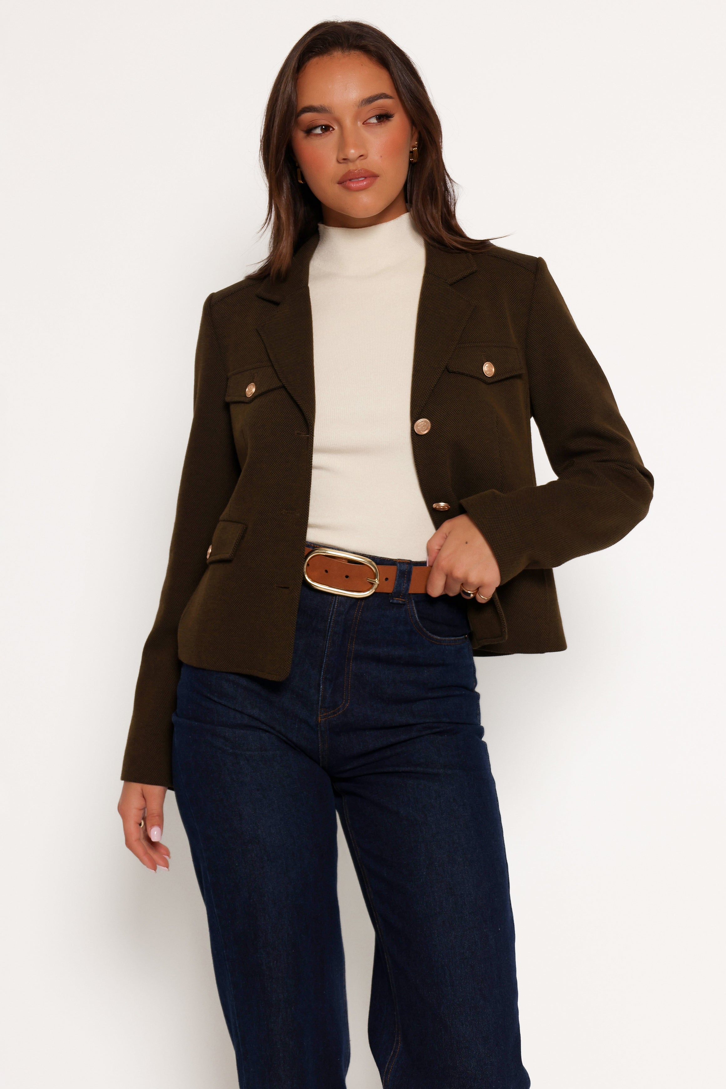 Bandit Long Sleeve Button Down Jacket - Olive-Aur Fashion