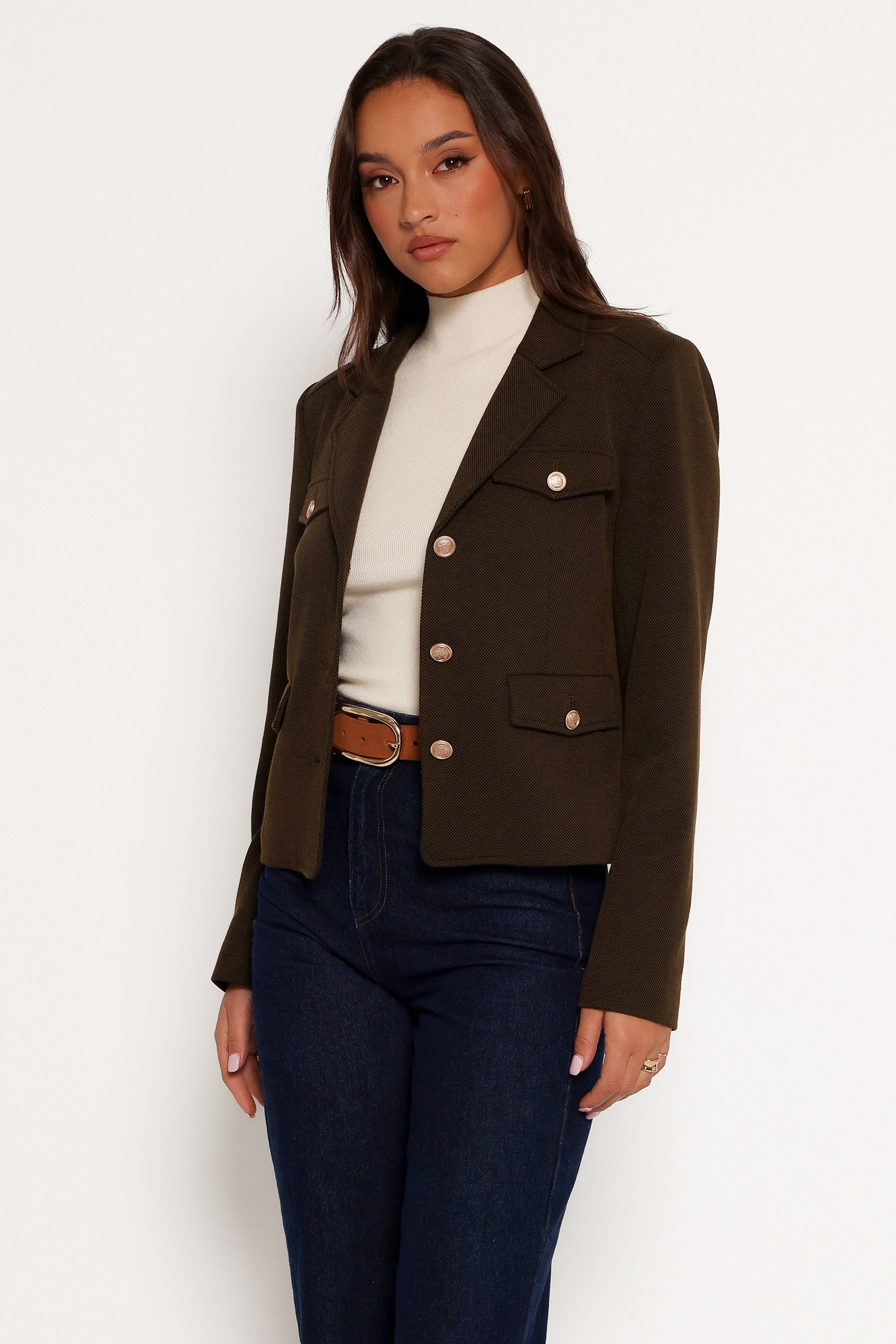 Bandit Long Sleeve Button Down Jacket - Olive-Aur Fashion