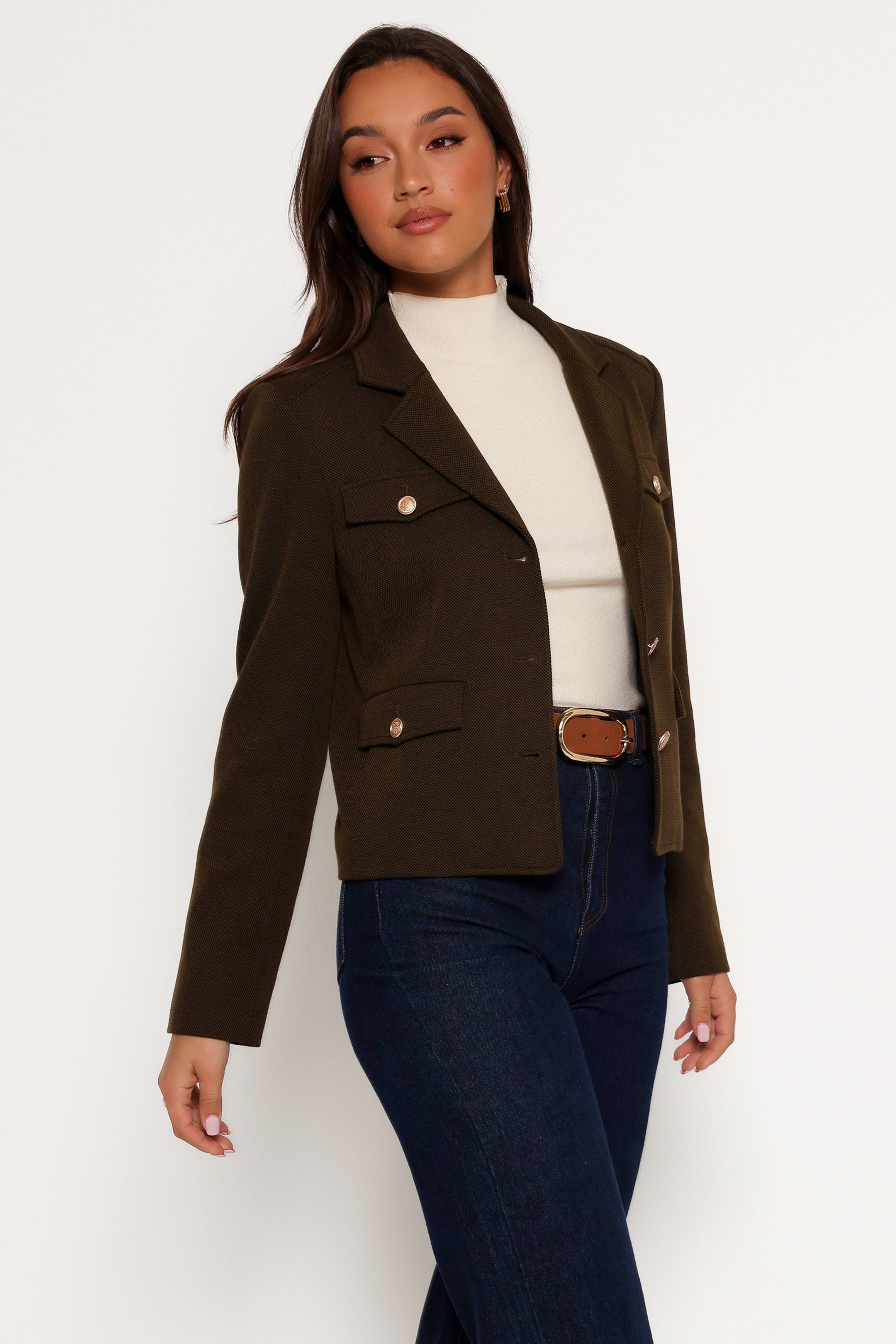 Bandit Long Sleeve Button Down Jacket - Olive-Aur Fashion