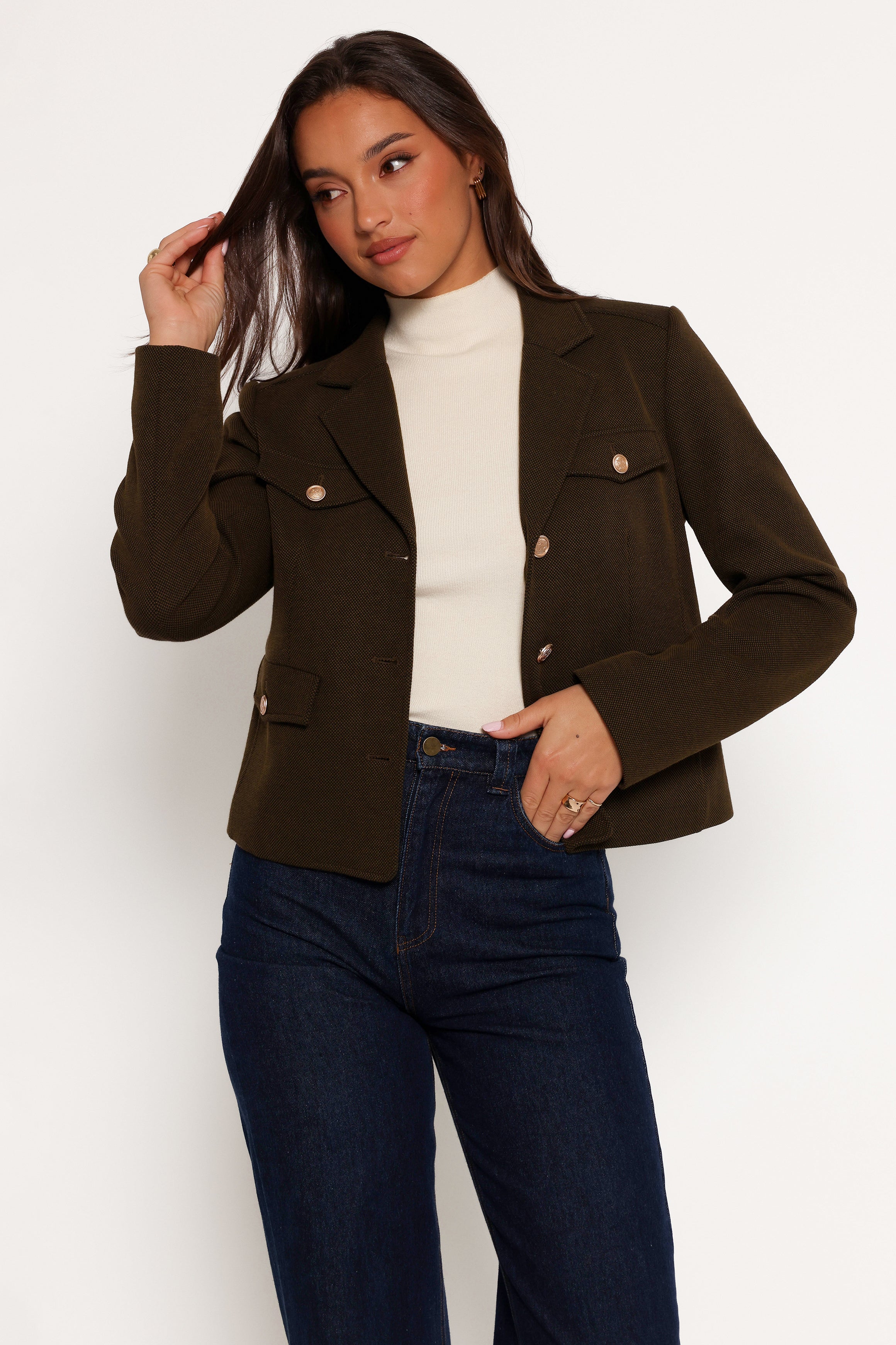 Bandit Long Sleeve Button Down Jacket - Olive-Aur Fashion