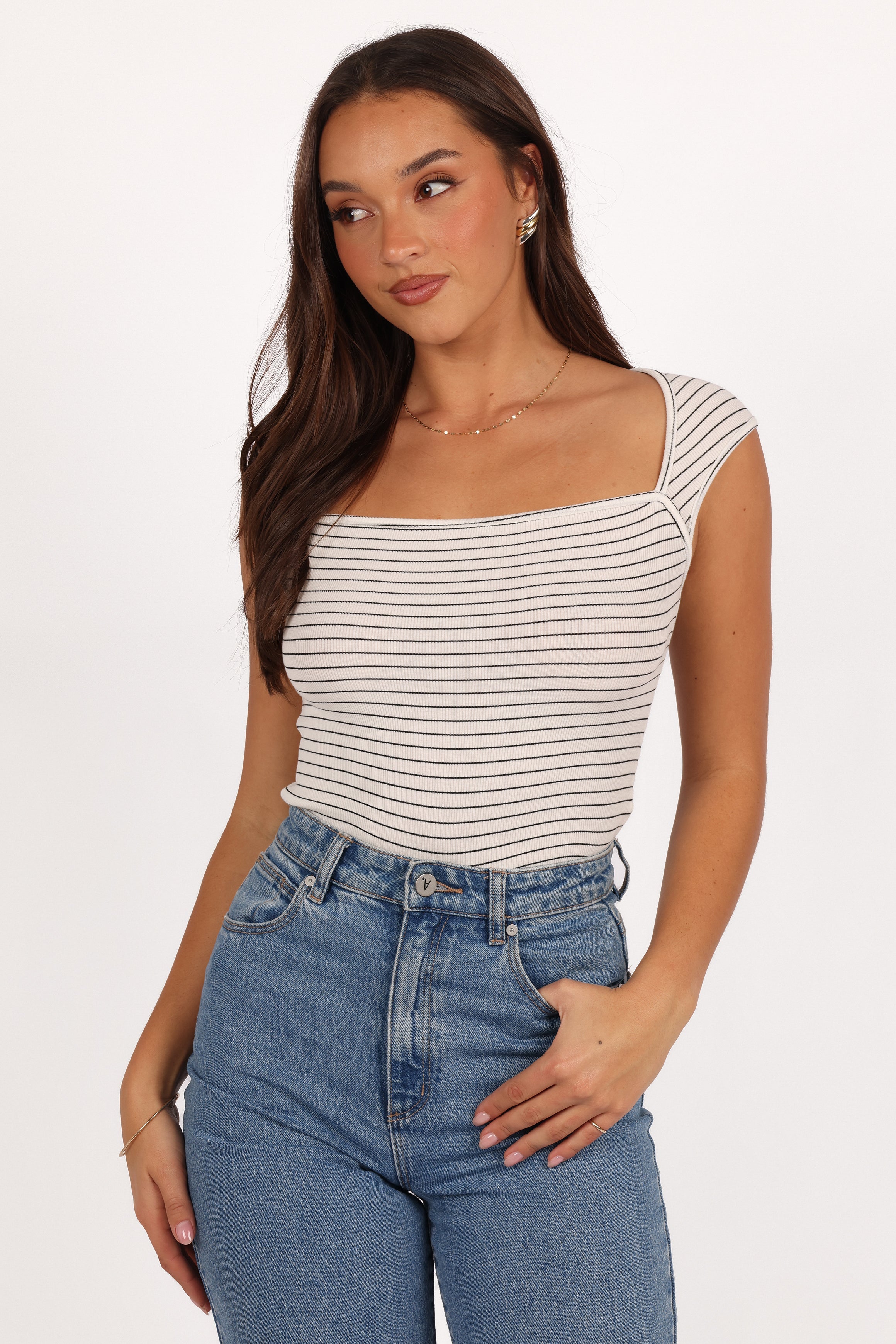 Bardot Top - Stripe-Aur Fashion