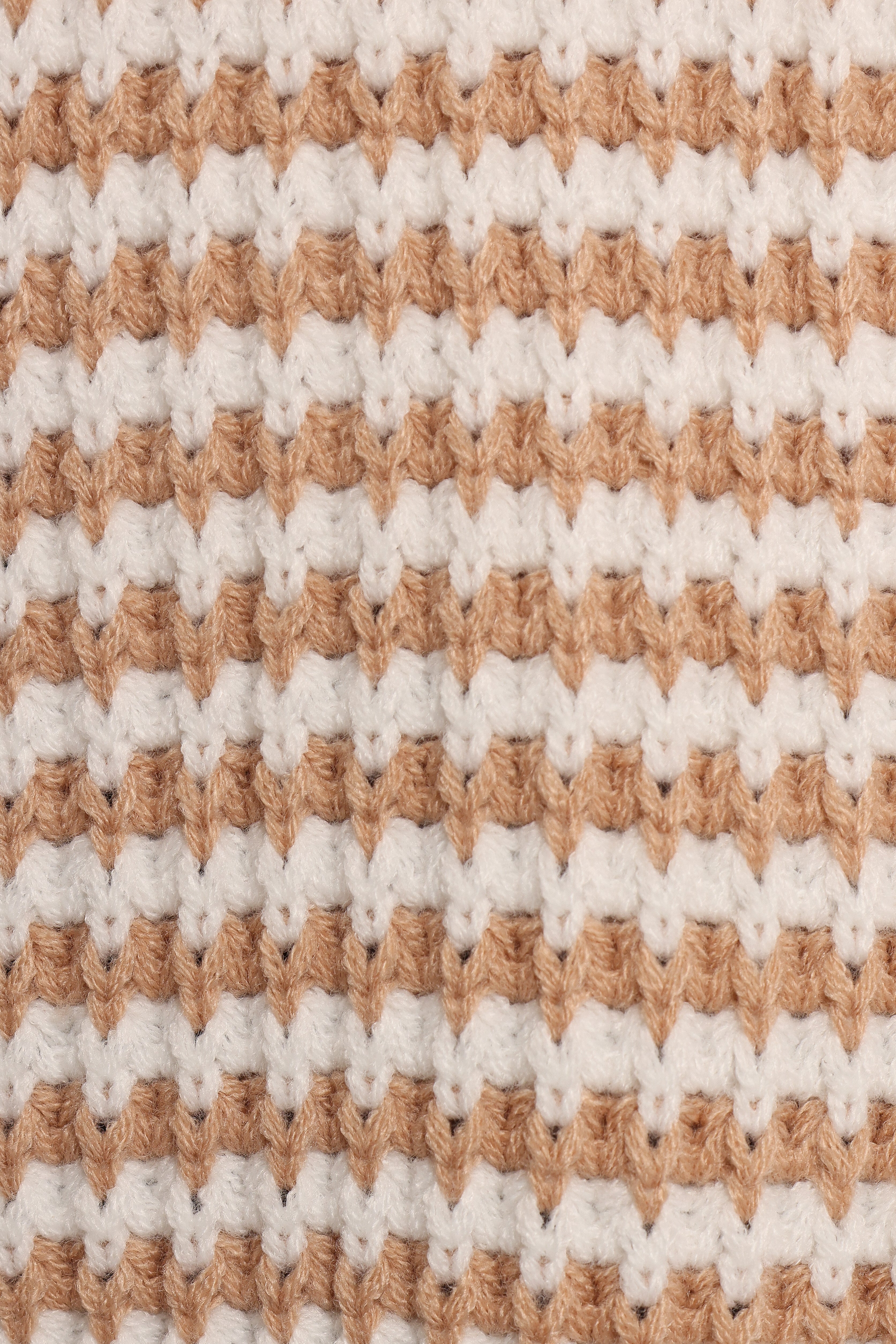 Becca Crewneck Waffle Stitch Stripe Knit Sweater - Tan-Aur Fashion