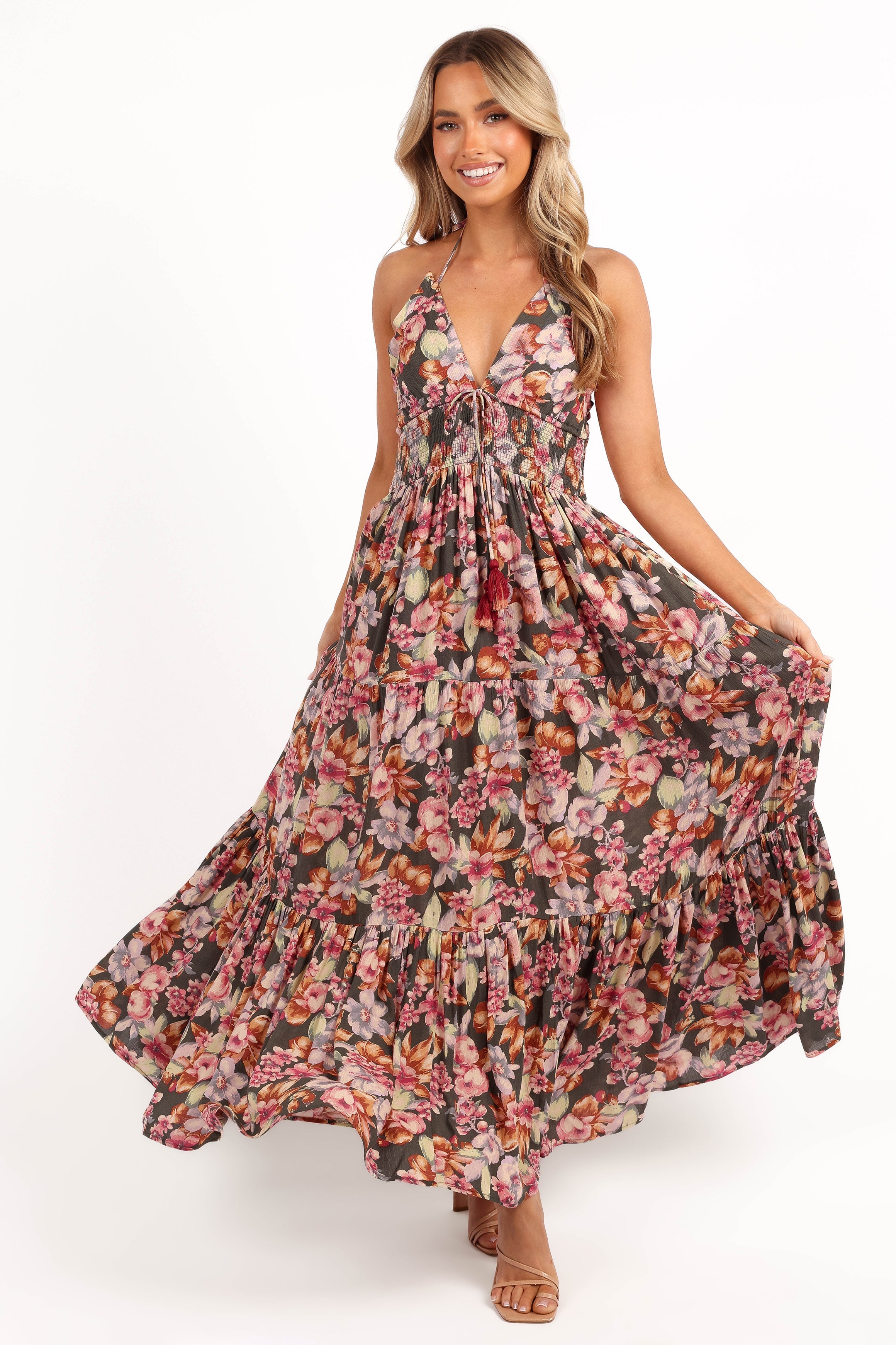 Benson Maxi Dress - Dark Green/Multi-Aur Fashion