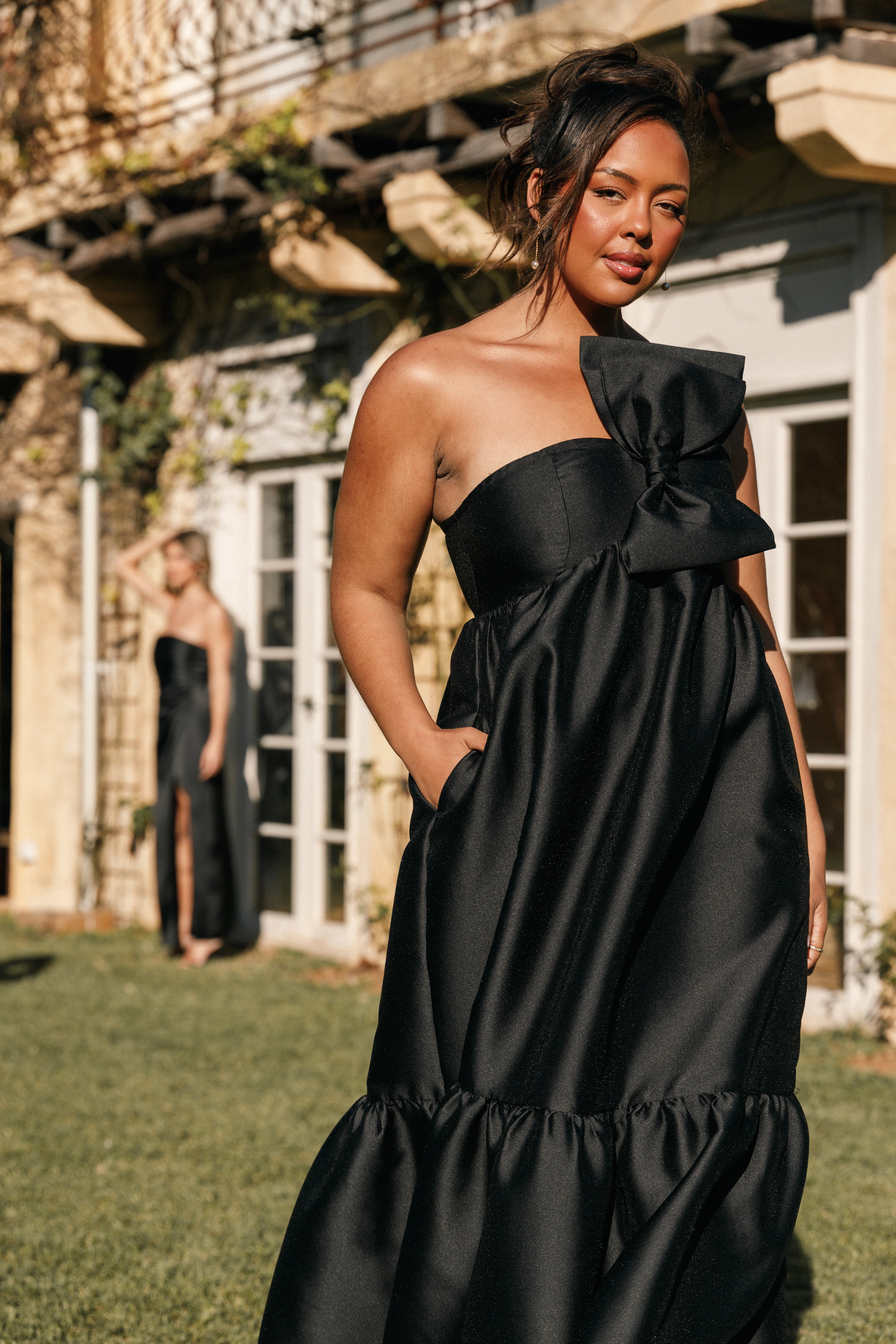 Betina Bow Front Maxi Dress - Black-Aur Fashion