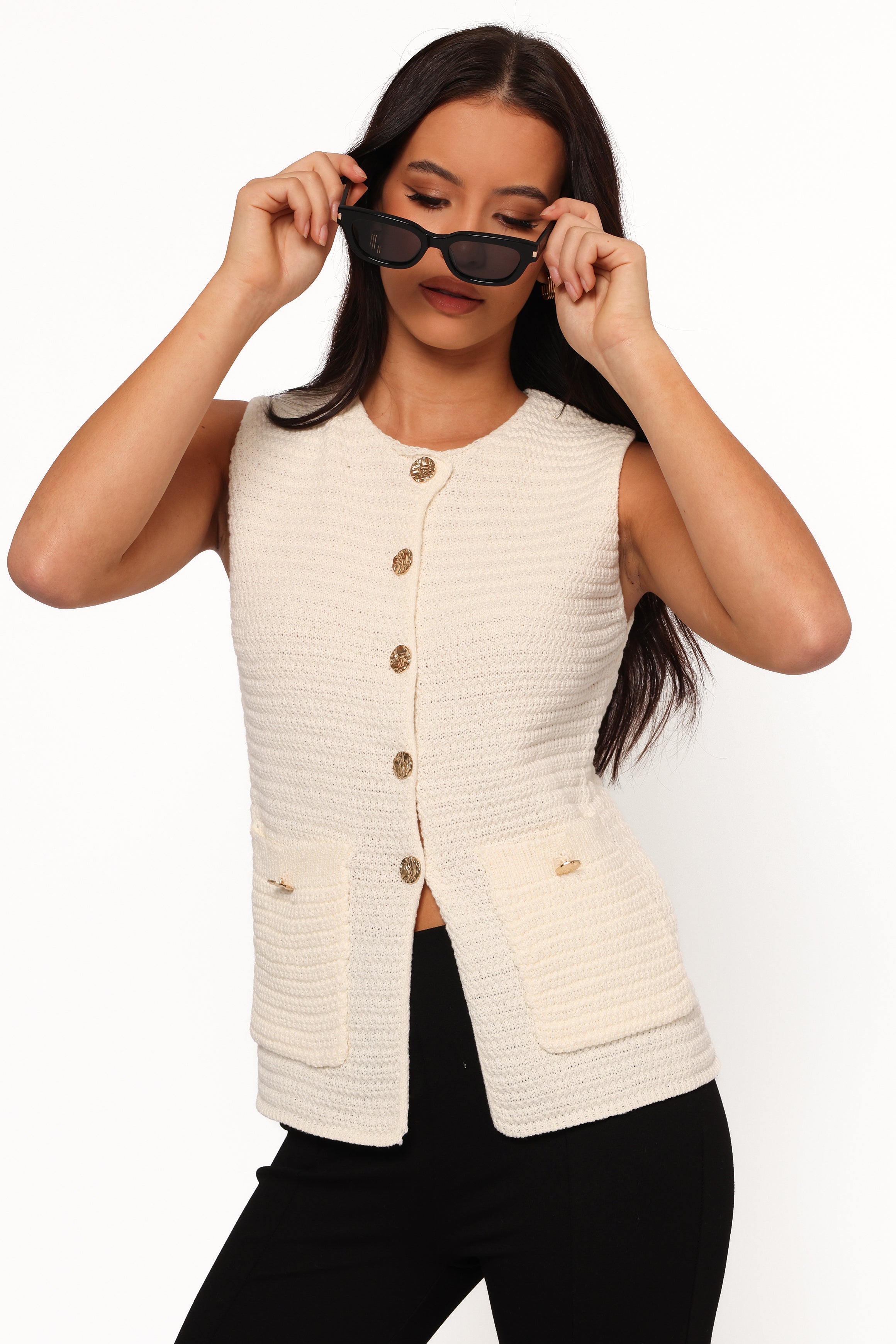 Blair Knit Vest - White-Aur Fashion