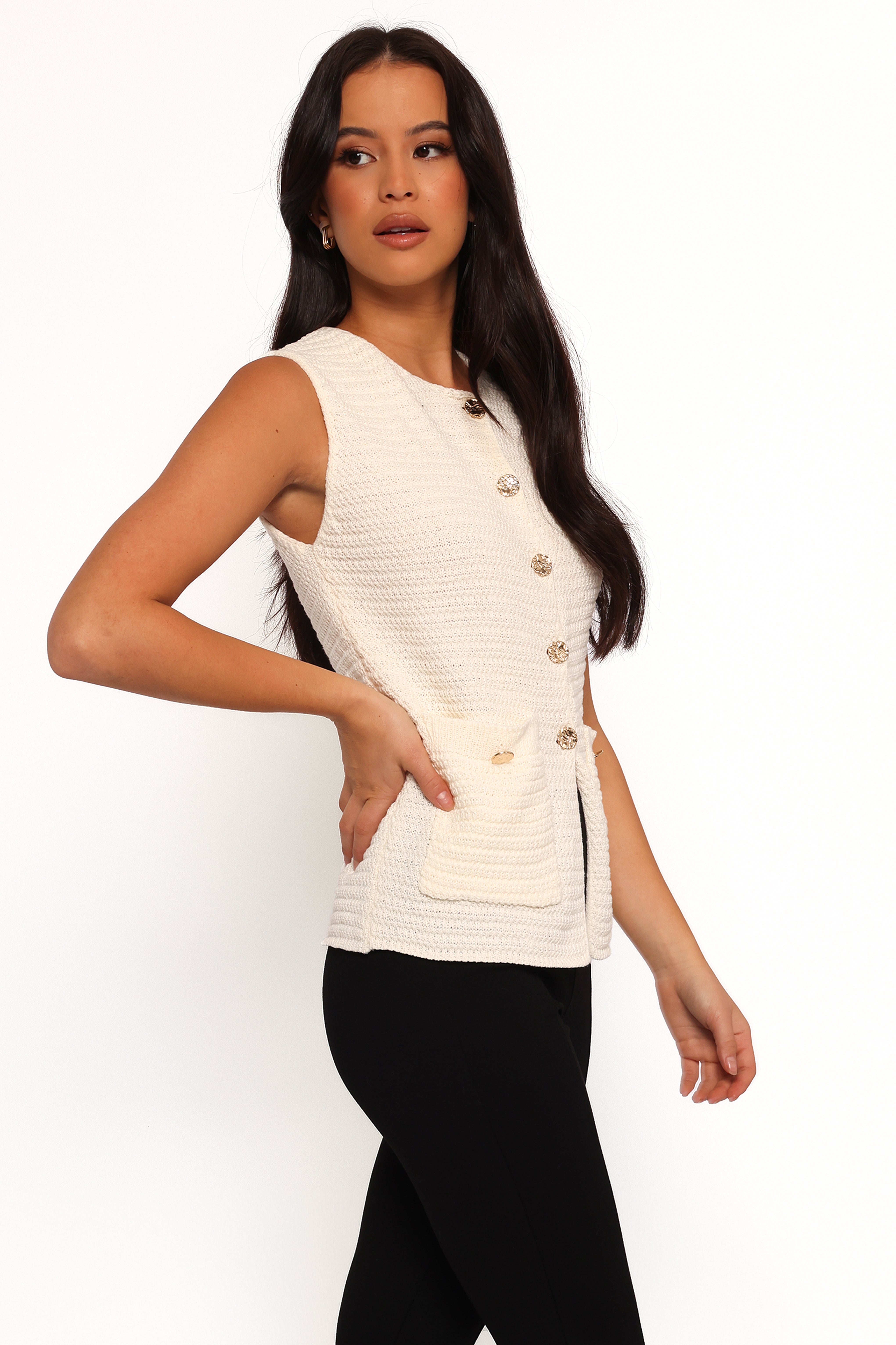 Blair Knit Vest - White-Aur Fashion