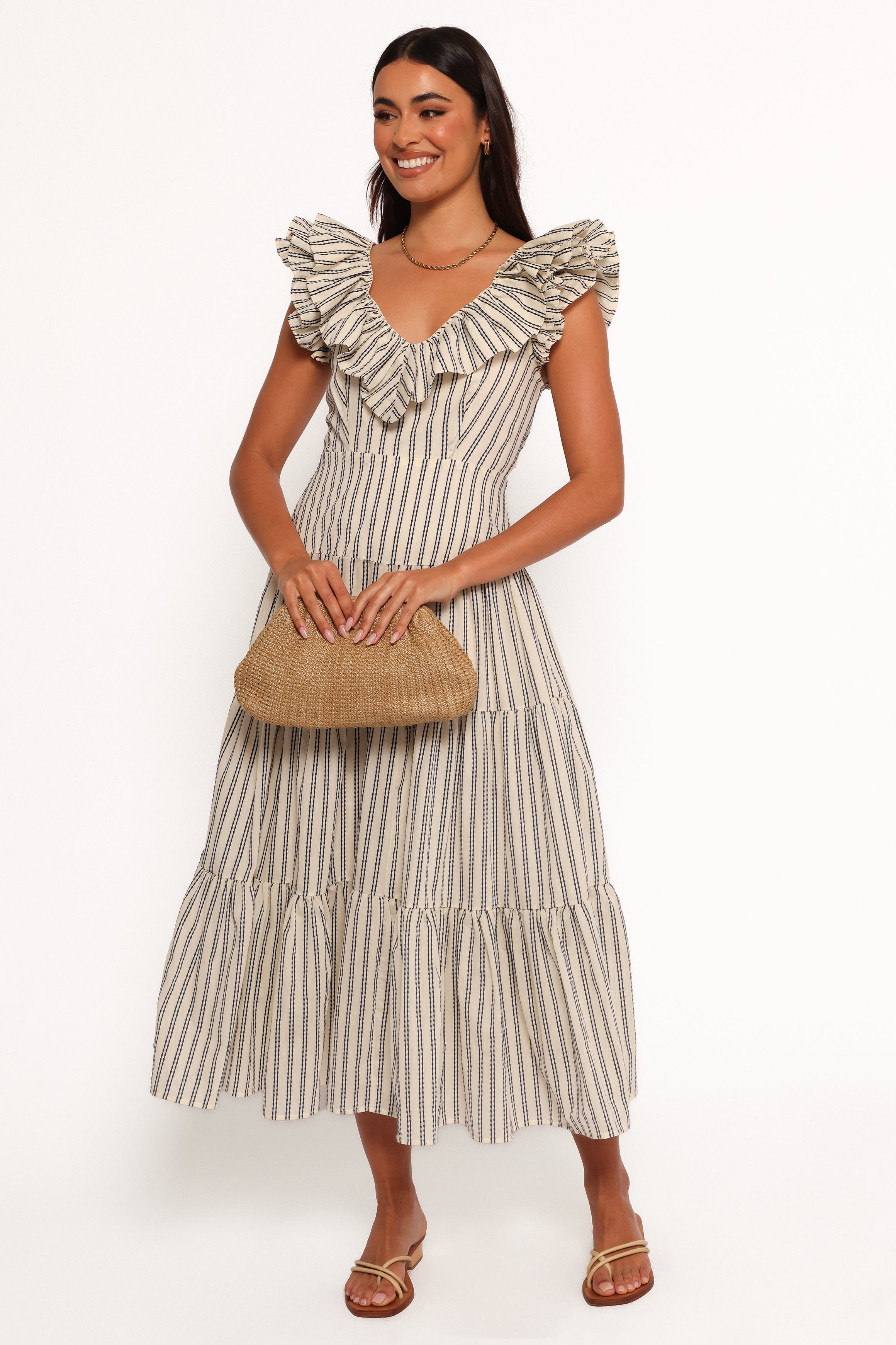 Bobbie Midi Dress - Neutral Stripe-Aur Fashion
