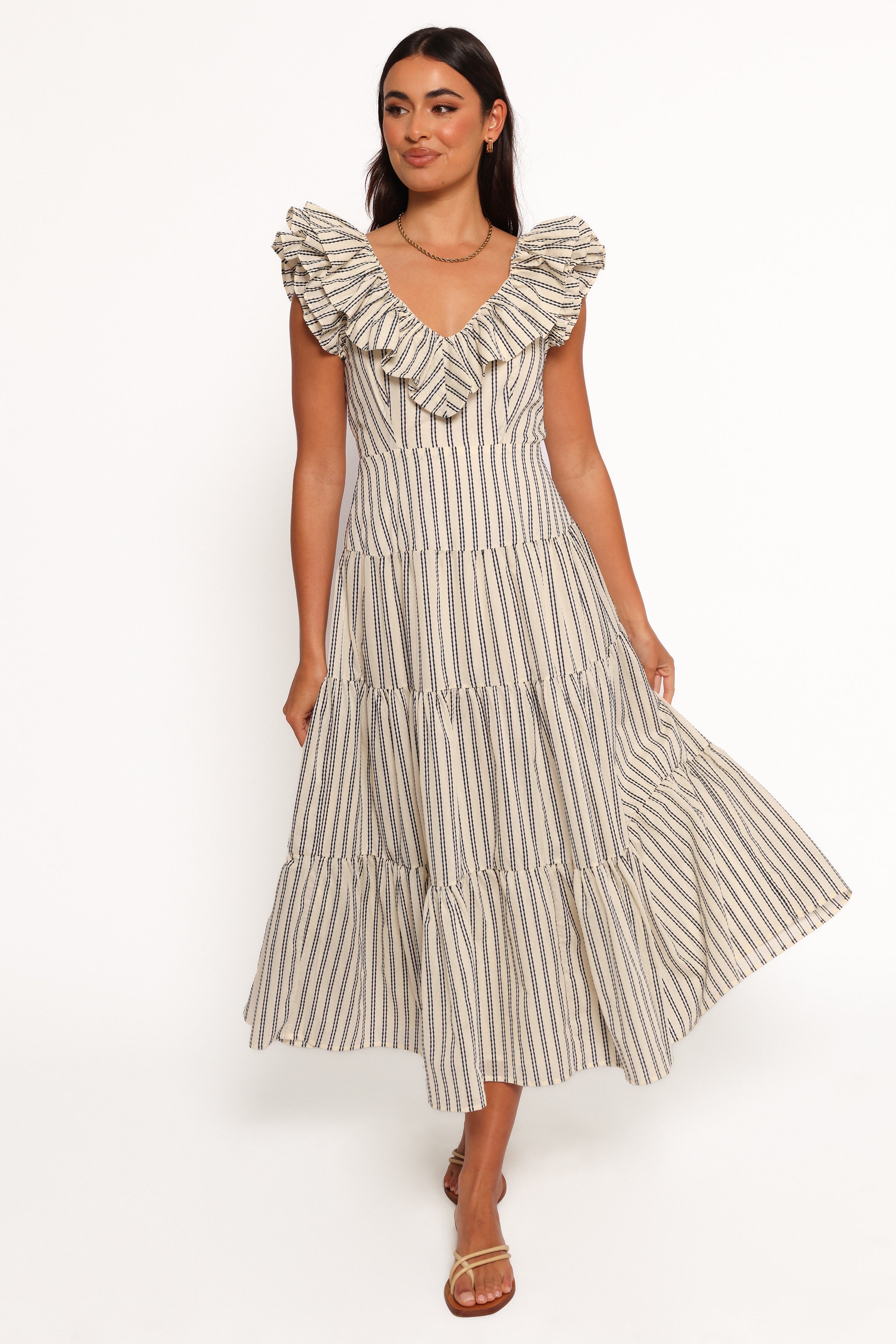 Bobbie Midi Dress - Neutral Stripe-Aur Fashion