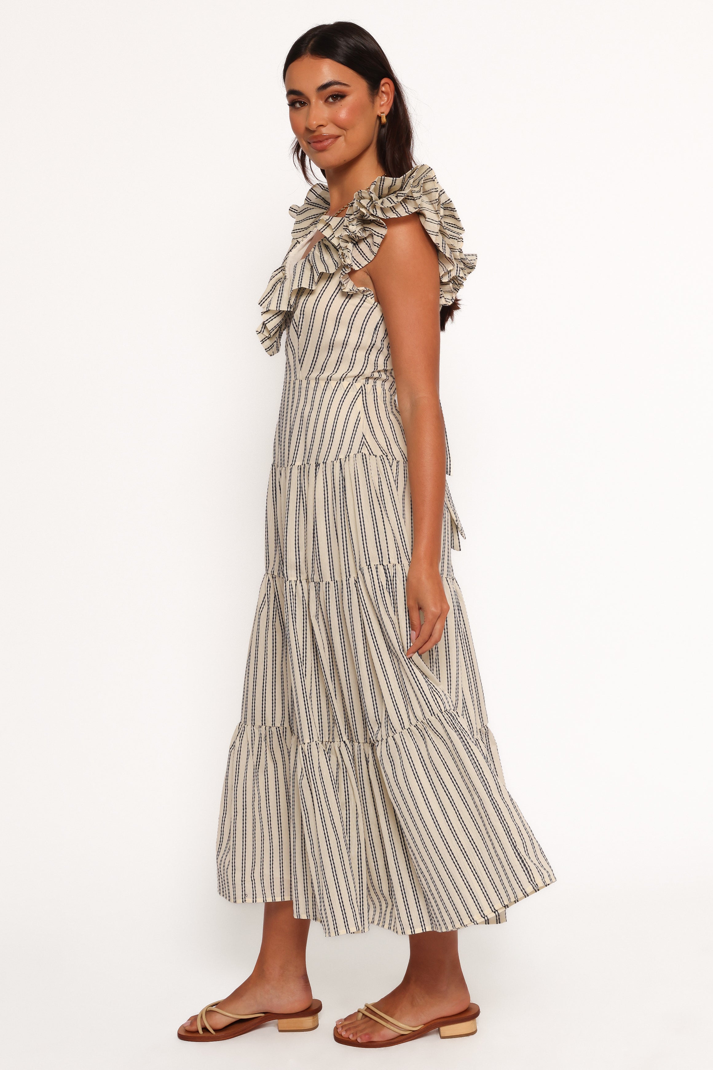 Bobbie Midi Dress - Neutral Stripe-Aur Fashion