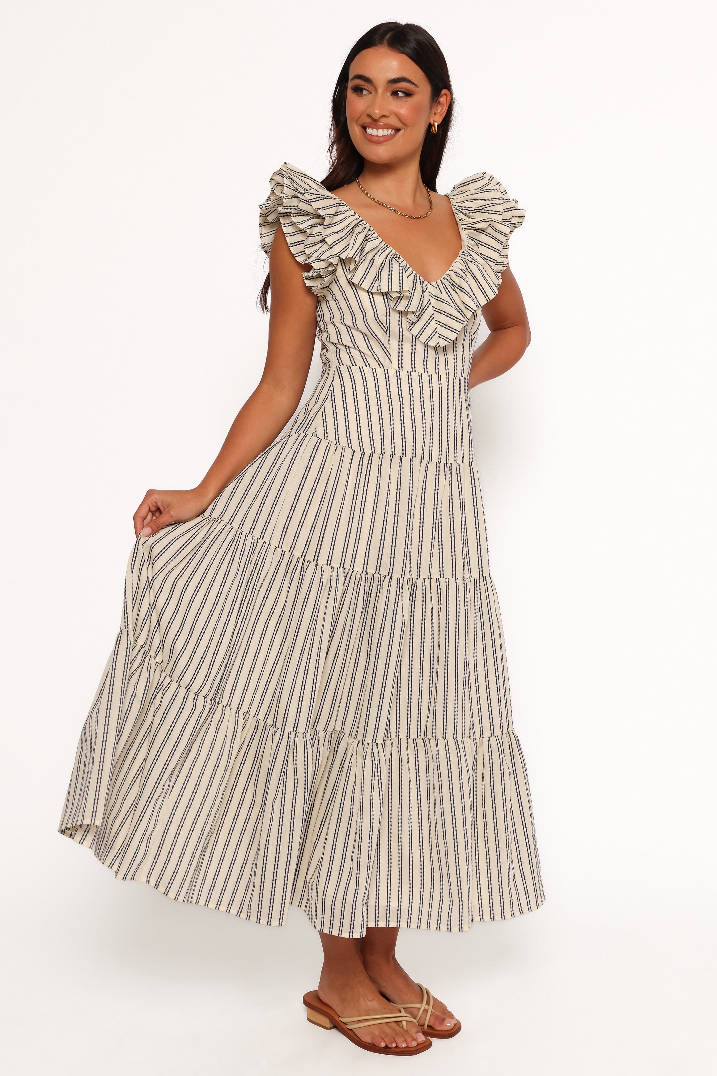 Bobbie Midi Dress - Neutral Stripe-Aur Fashion