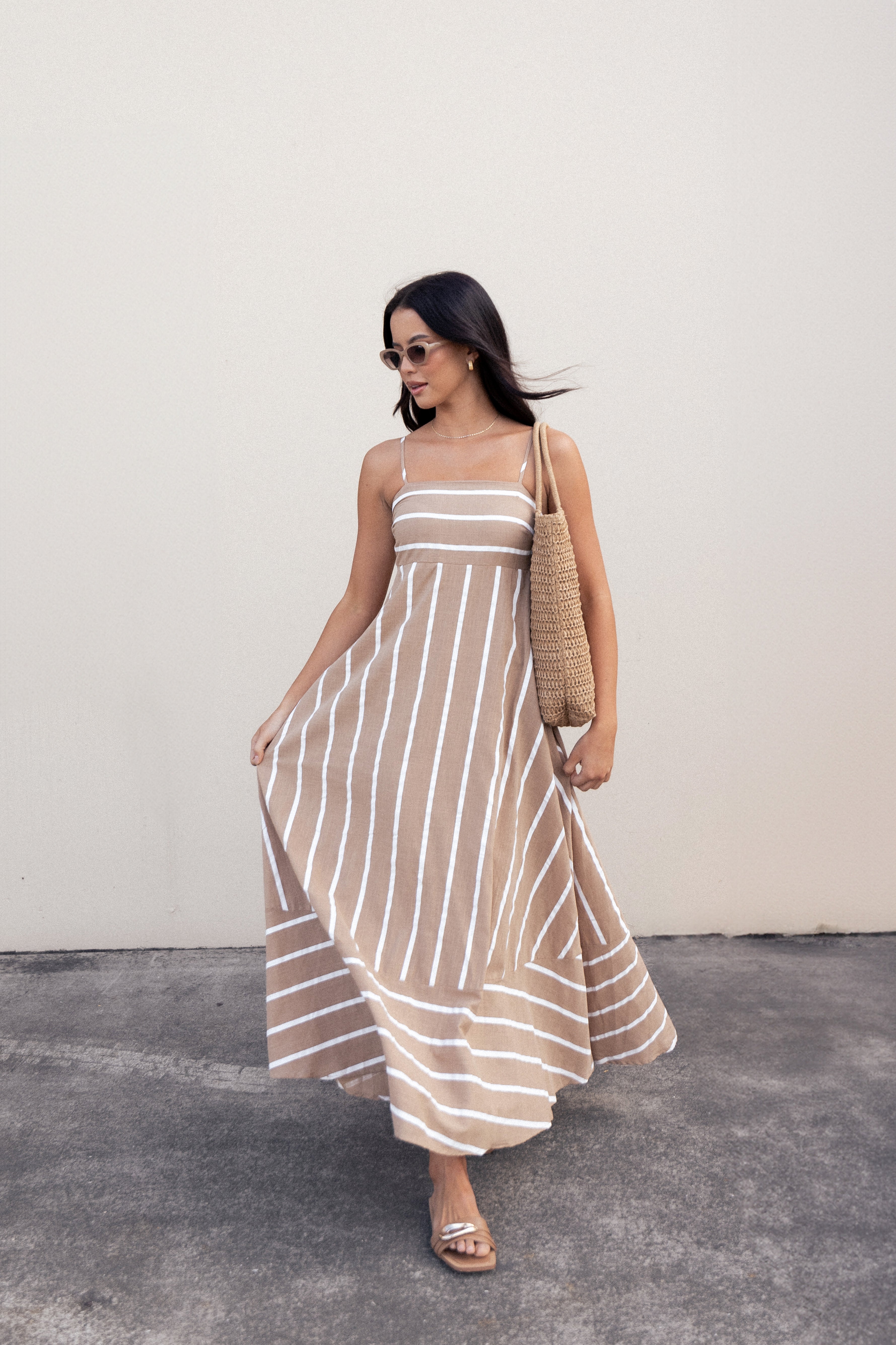 Brea Maxi Dress - Tan Stripe-Aur Fashion