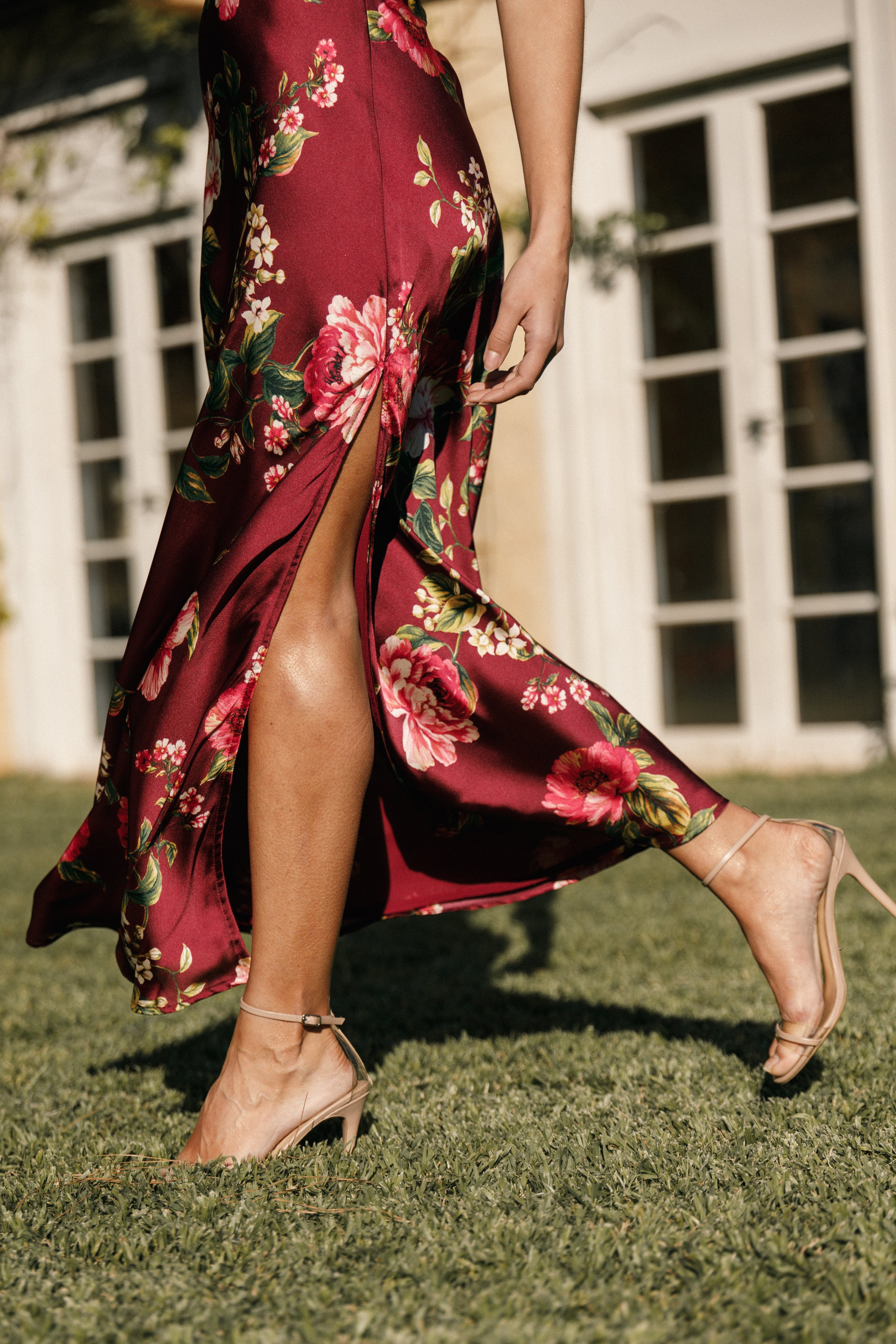 Bryden Maxi Strapless Dress - Burgundy Floral-Aur Fashion