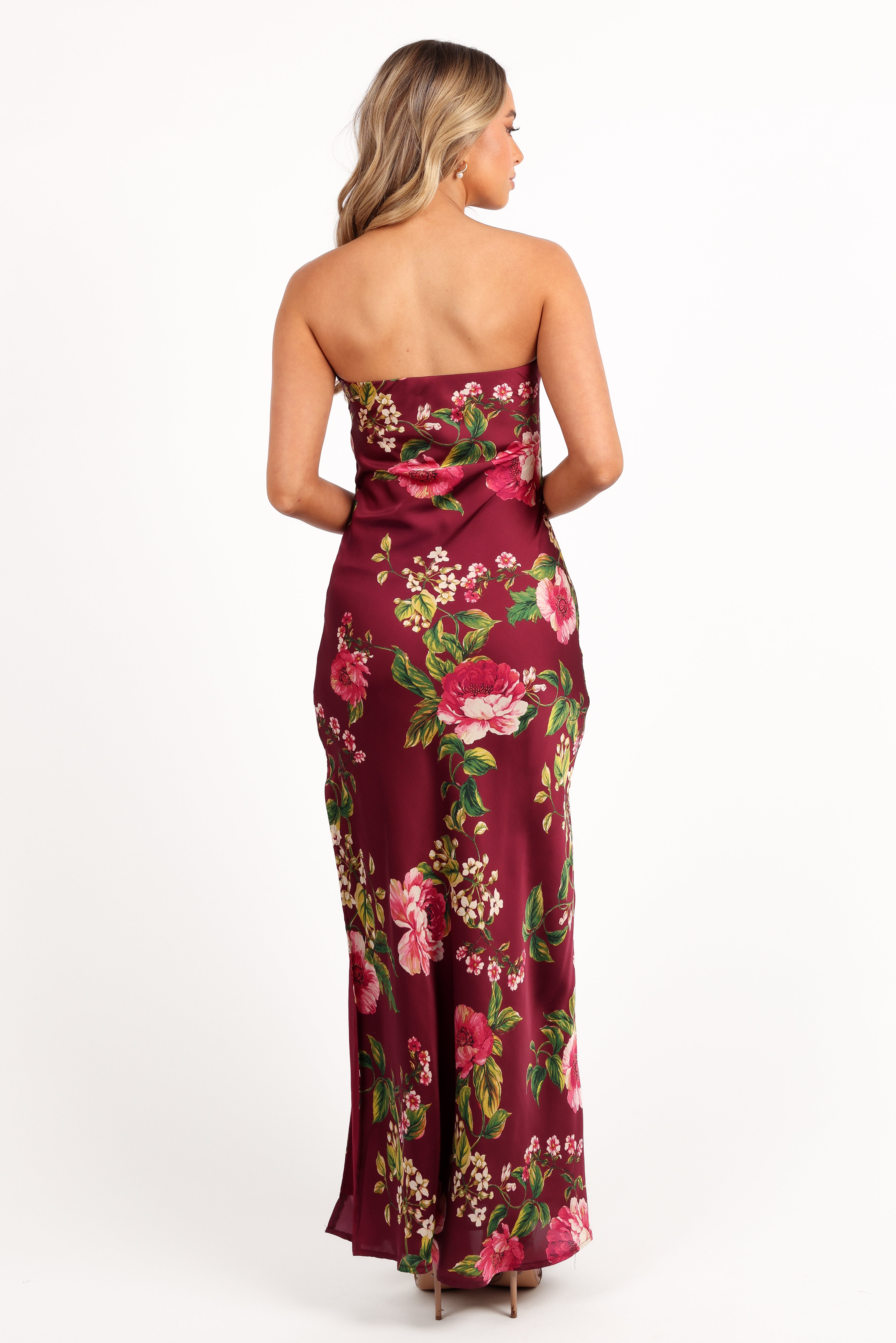 Bryden Maxi Strapless Dress - Burgundy Floral-Aur Fashion