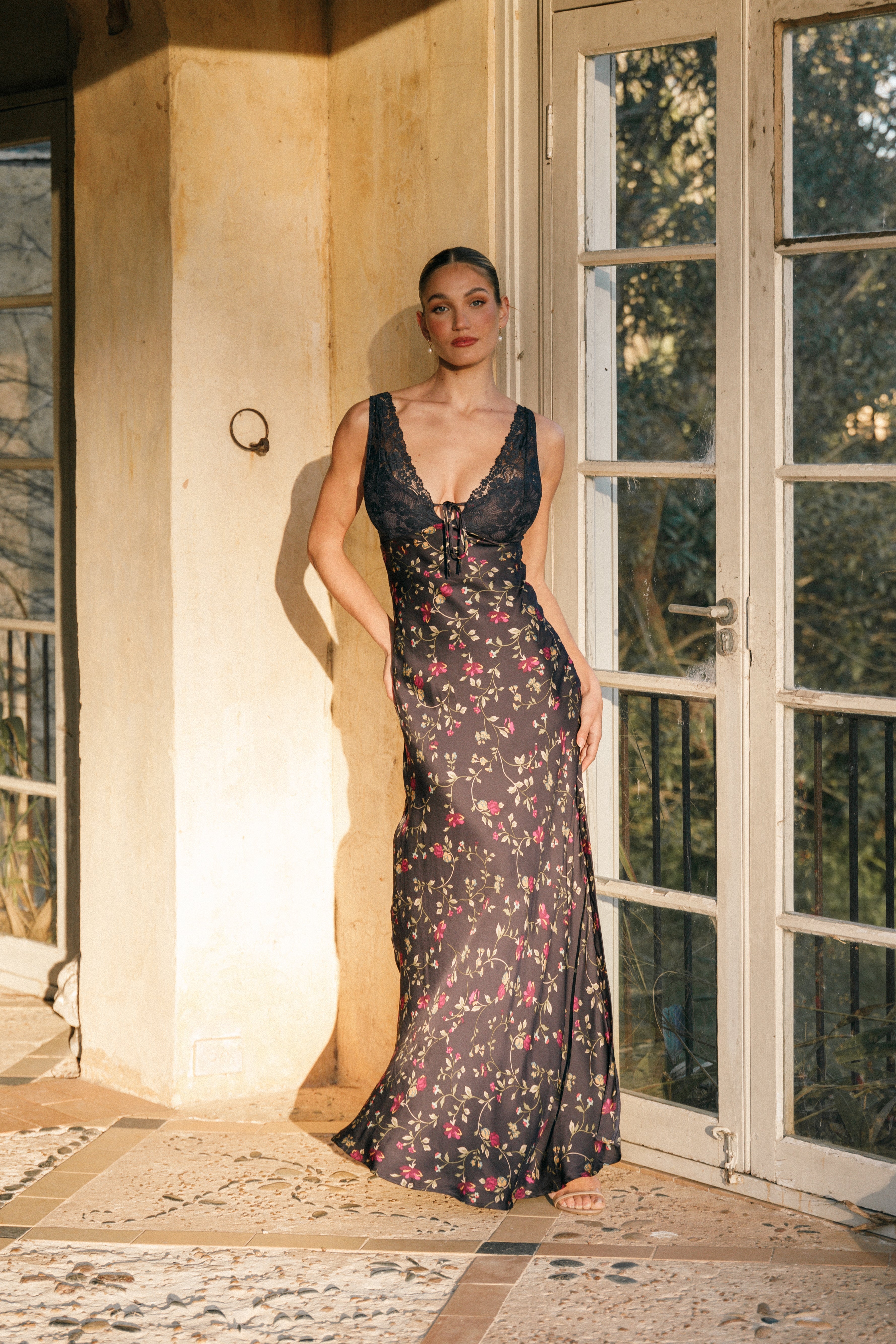 Cammy Maxi Slip Dress - Midnight Floral-Aur Fashion