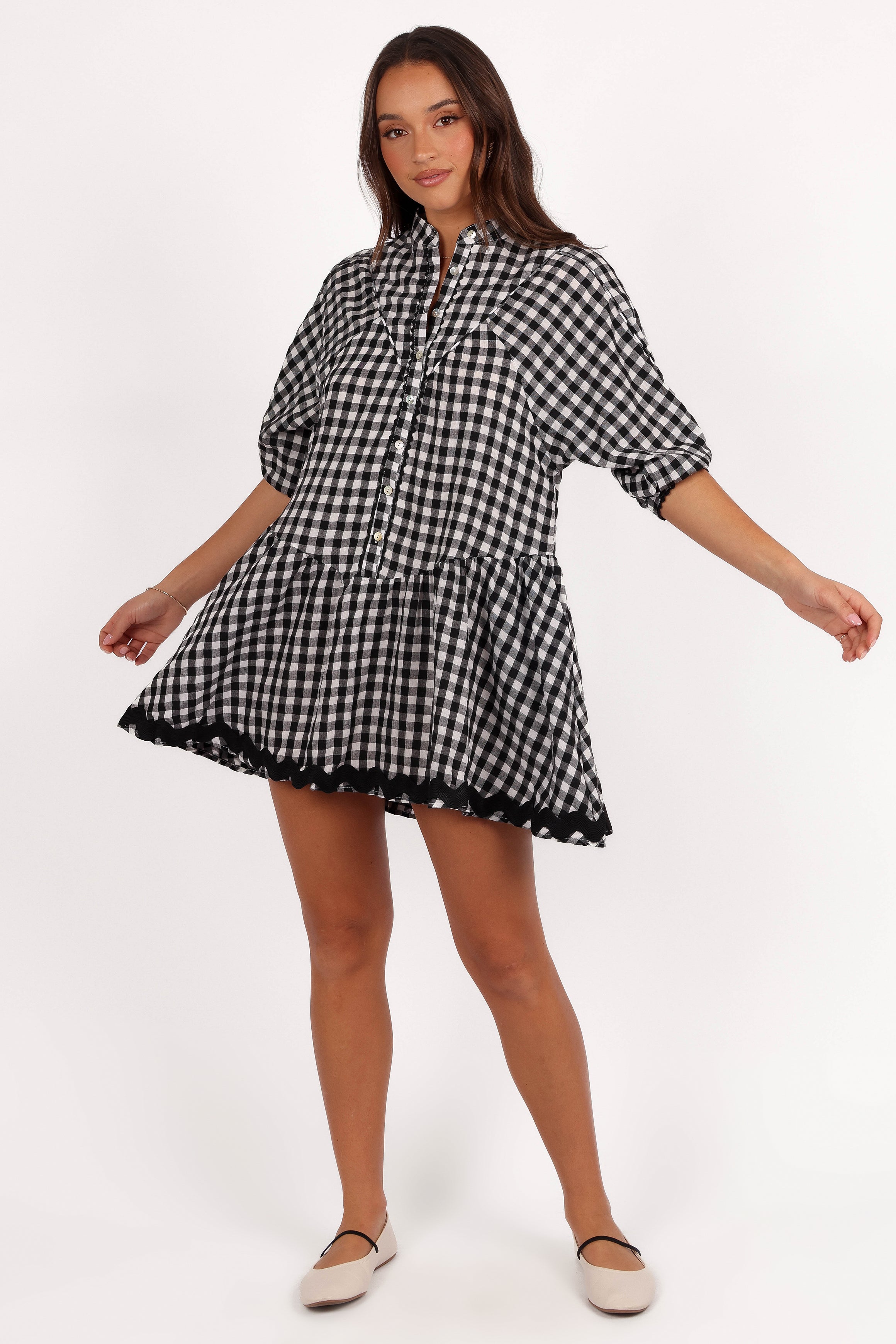 Carolina Mini Dress - Black/White Gingham-Aur Fashion