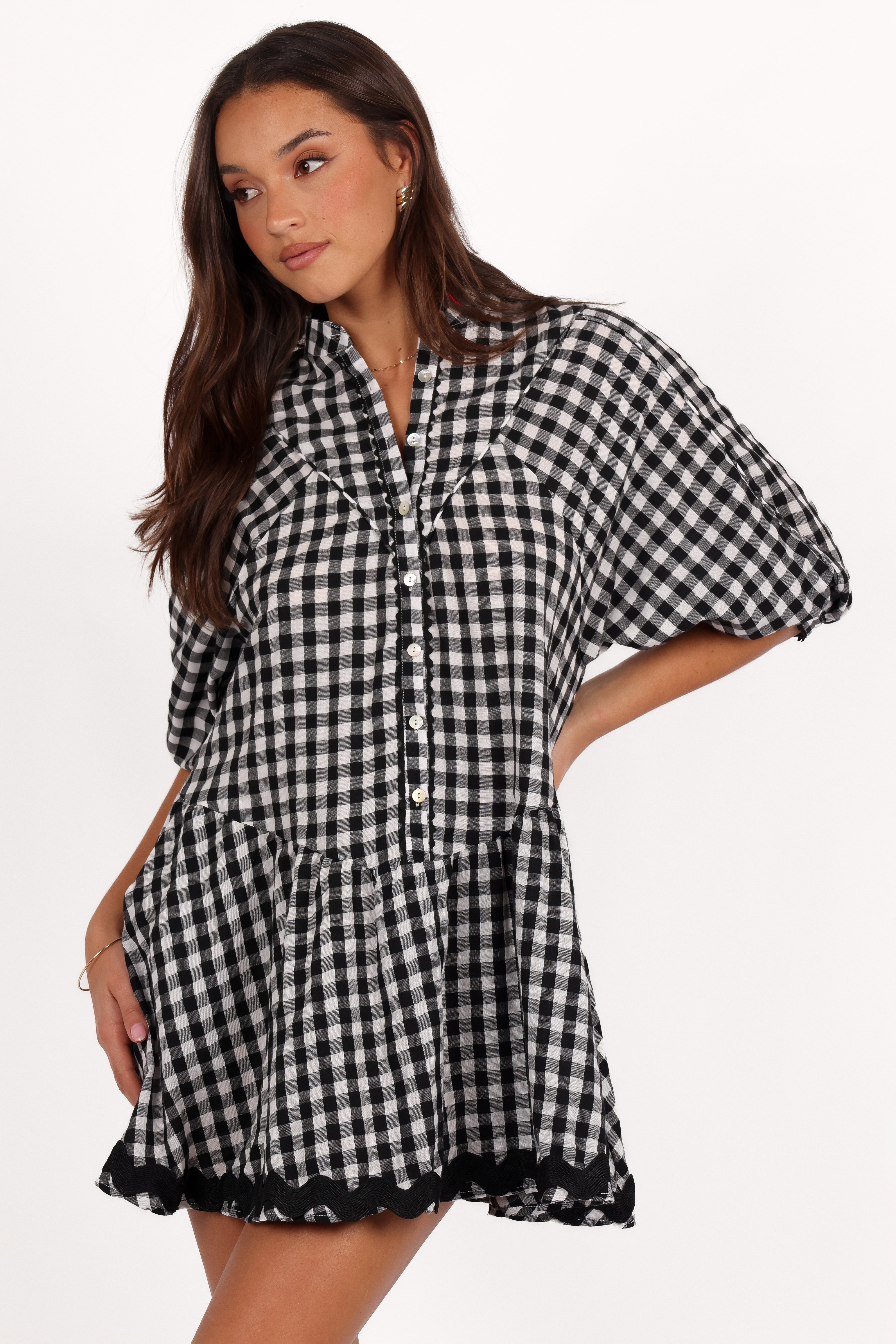 Carolina Mini Dress - Black/White Gingham-Aur Fashion
