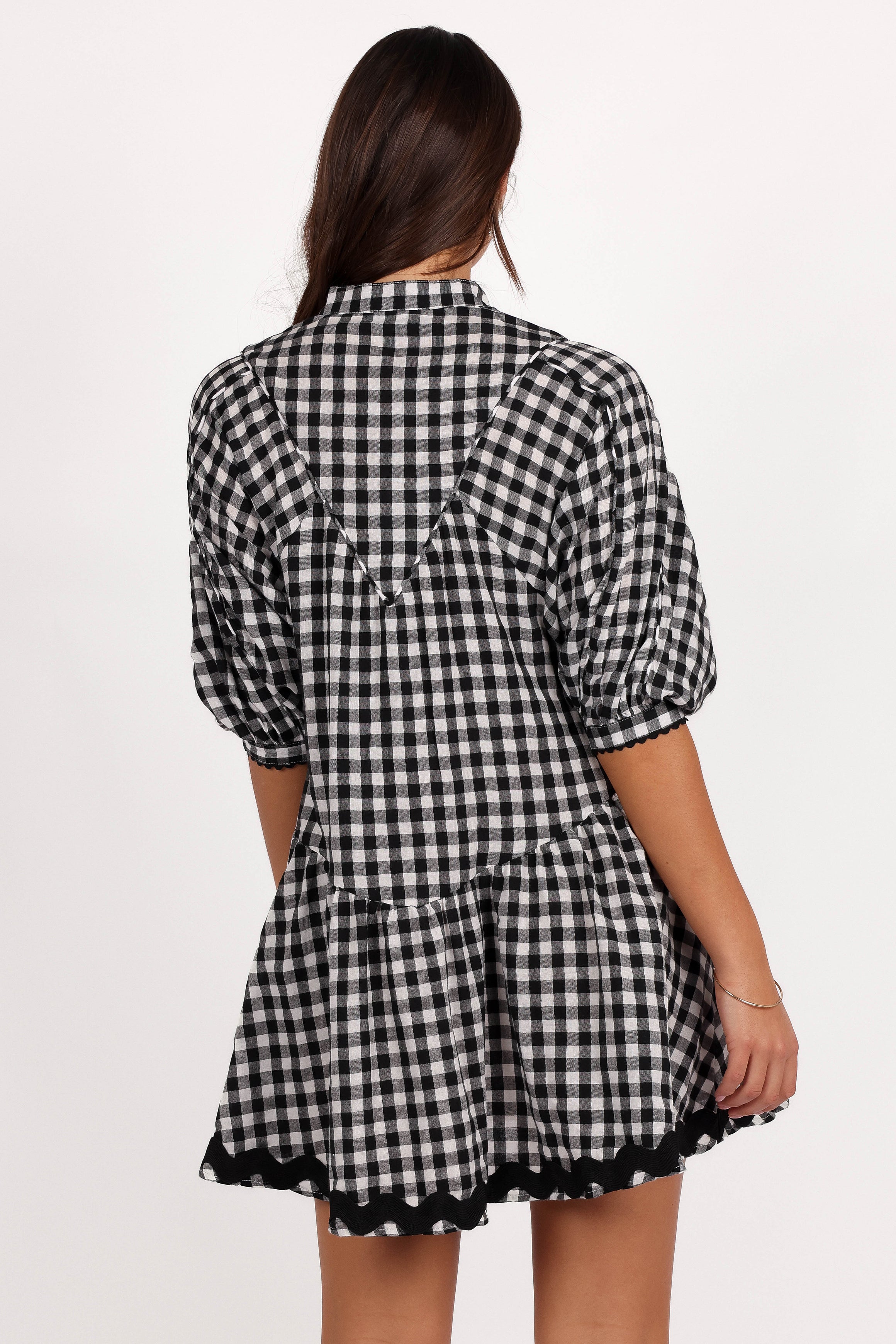 Carolina Mini Dress - Black/White Gingham-Aur Fashion
