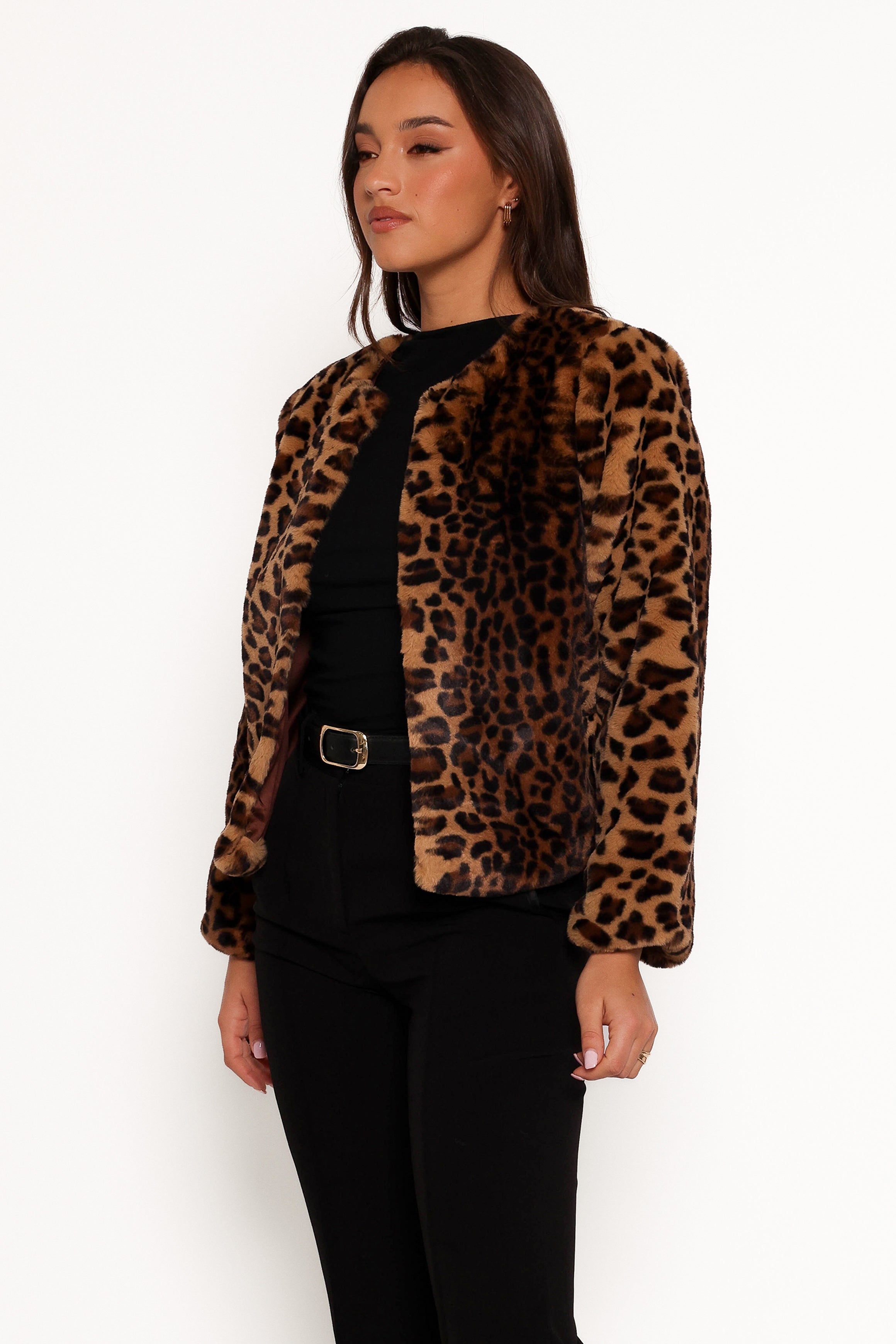 Cassia Faux Fur Leopard Crop Jacket - Leopard-Aur Fashion