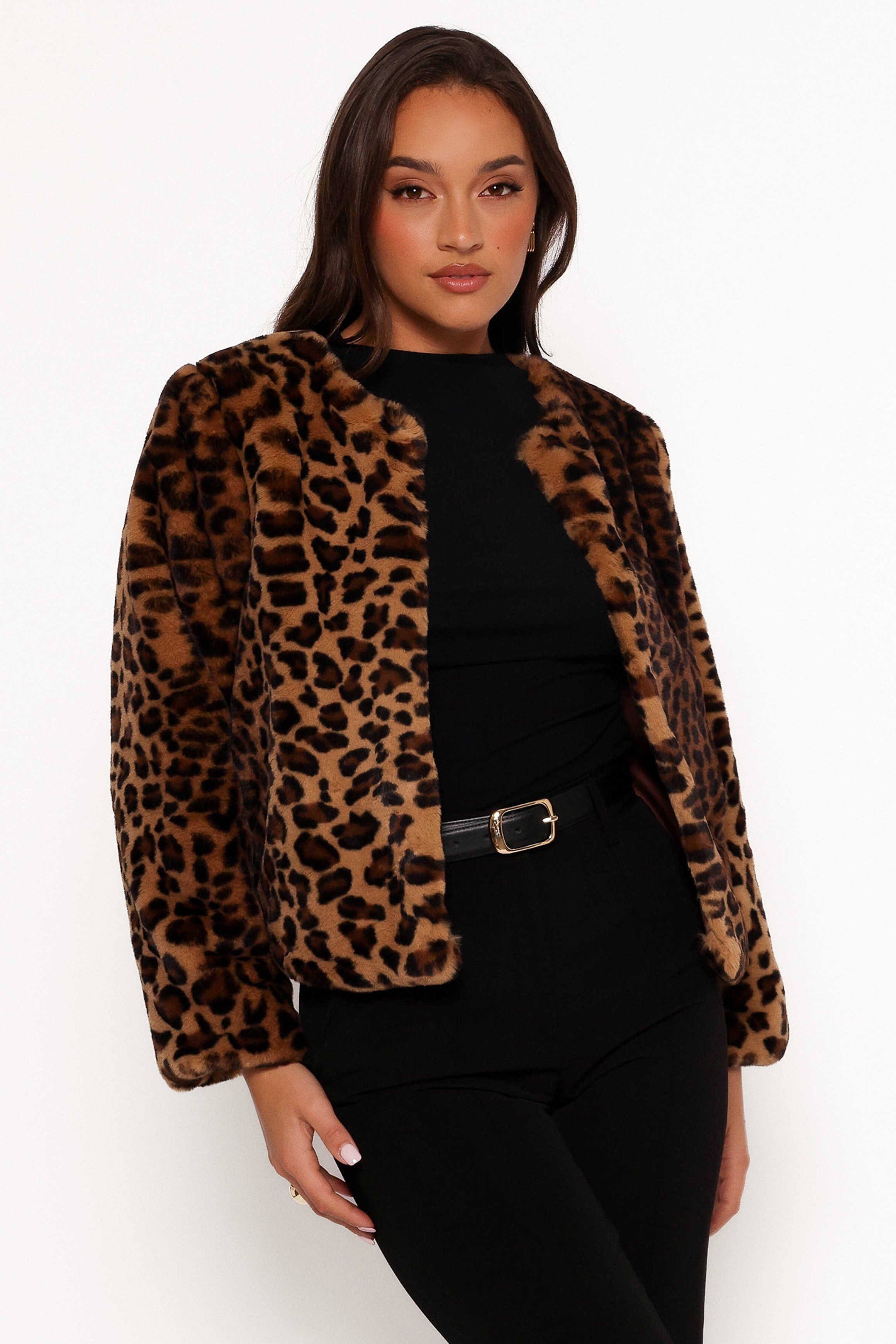 Cassia Faux Fur Leopard Crop Jacket - Leopard-Aur Fashion