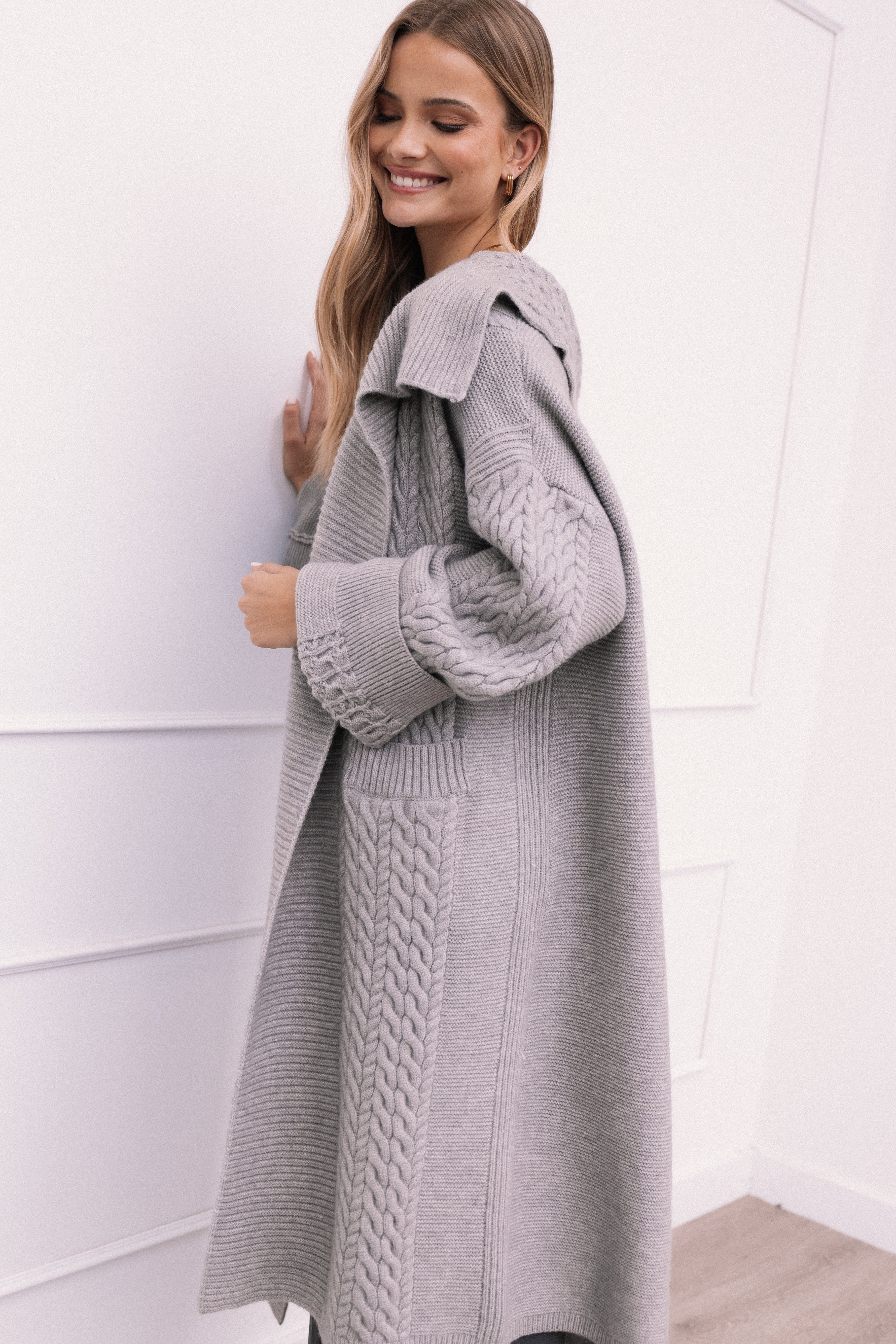 Soma Oversized Open Front Cardigan - Grey-Aur Fashion
