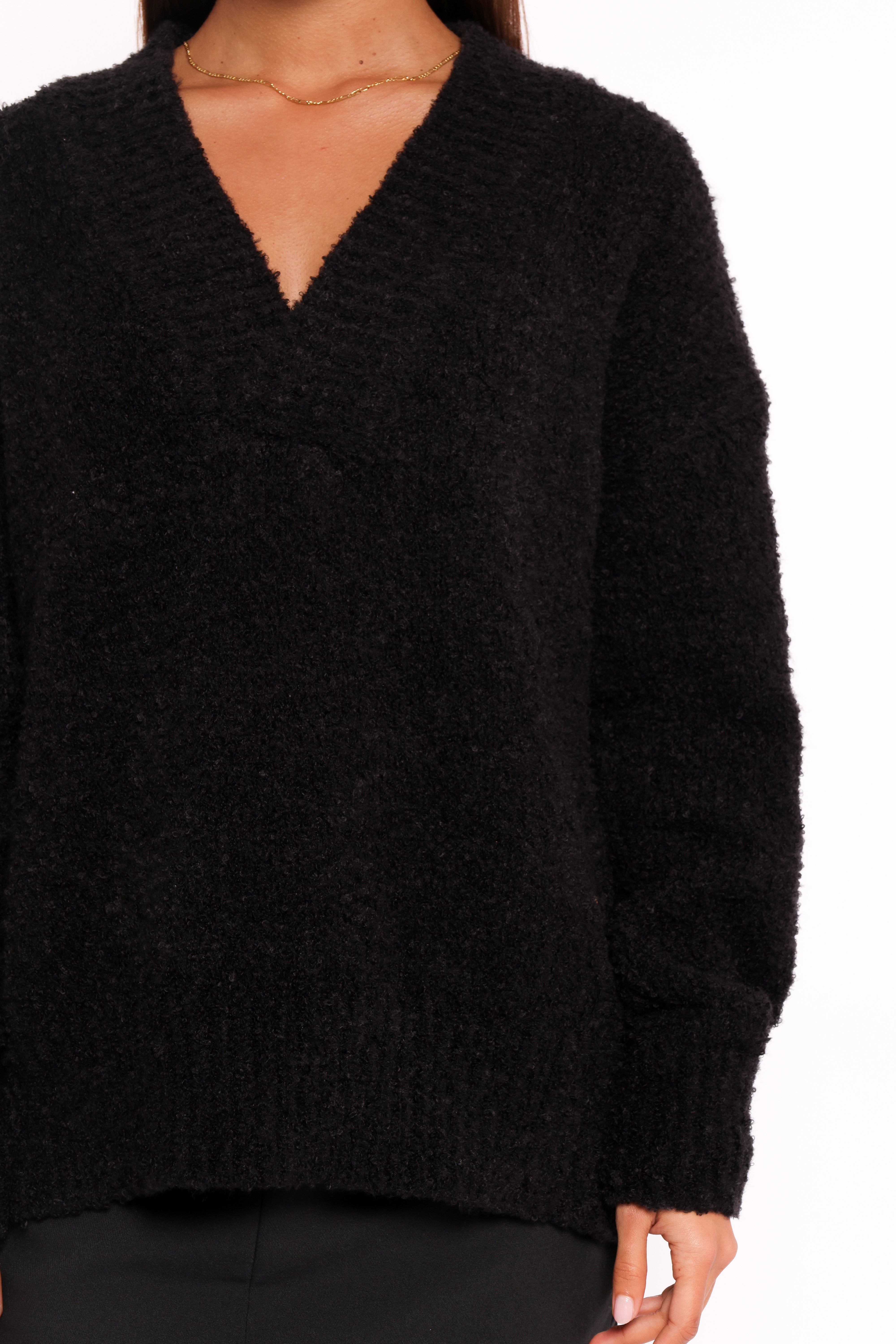 Charisma Vneck Knit Sweater - Black-Aur Fashion