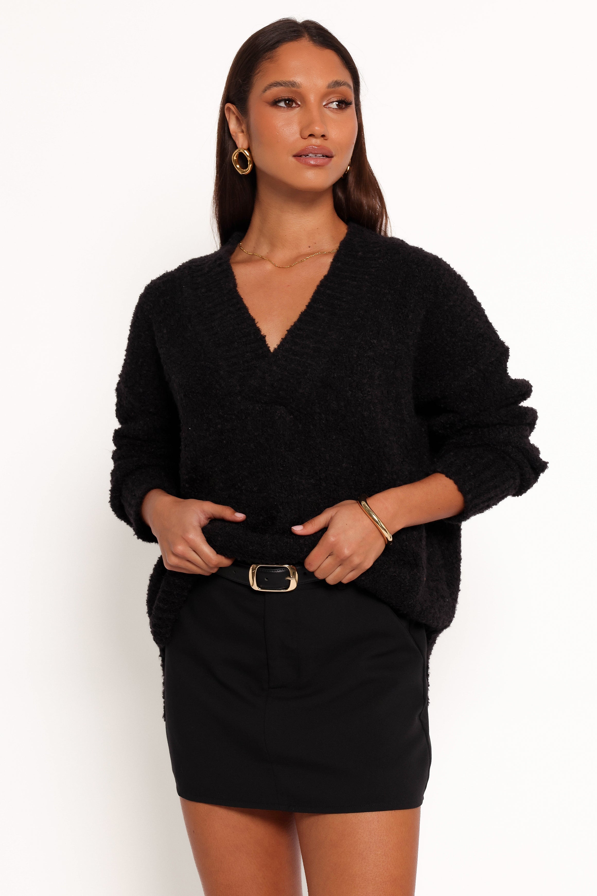 Charisma Vneck Knit Sweater - Black-Aur Fashion