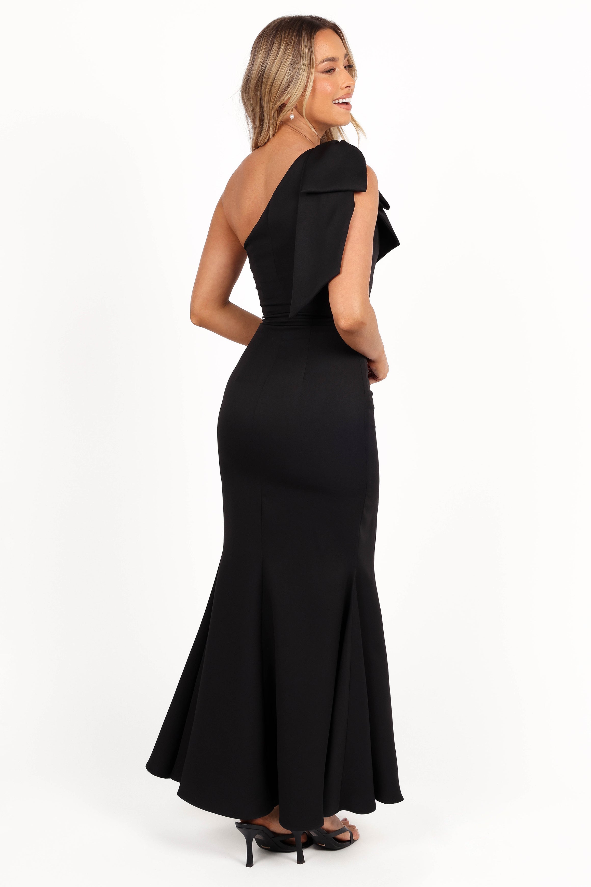Charmed One Shoulder Midi Dress - Black-Aur Fashion