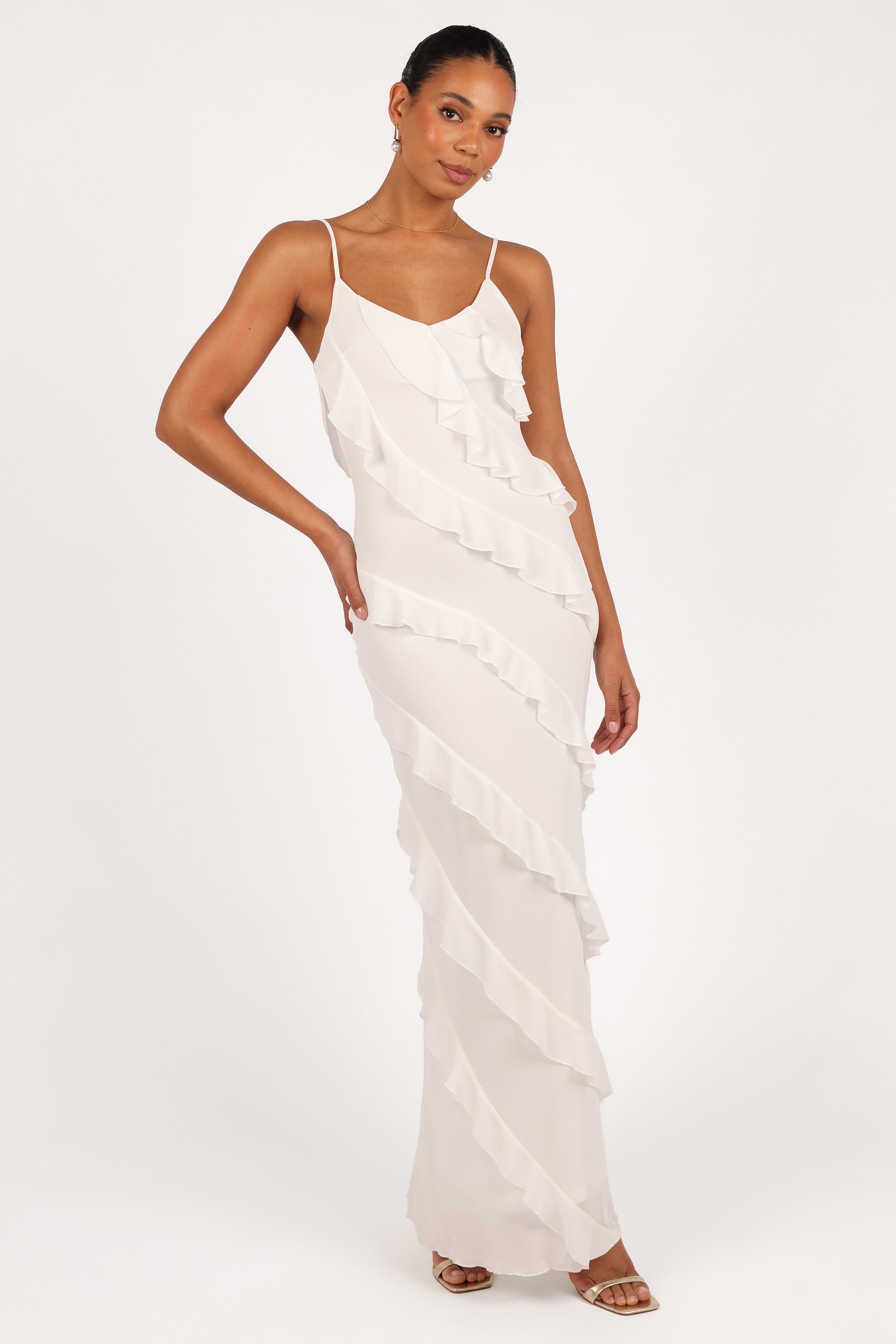 Ciao Ruffles Maxi Dress - Cloud White-Aur Fashion