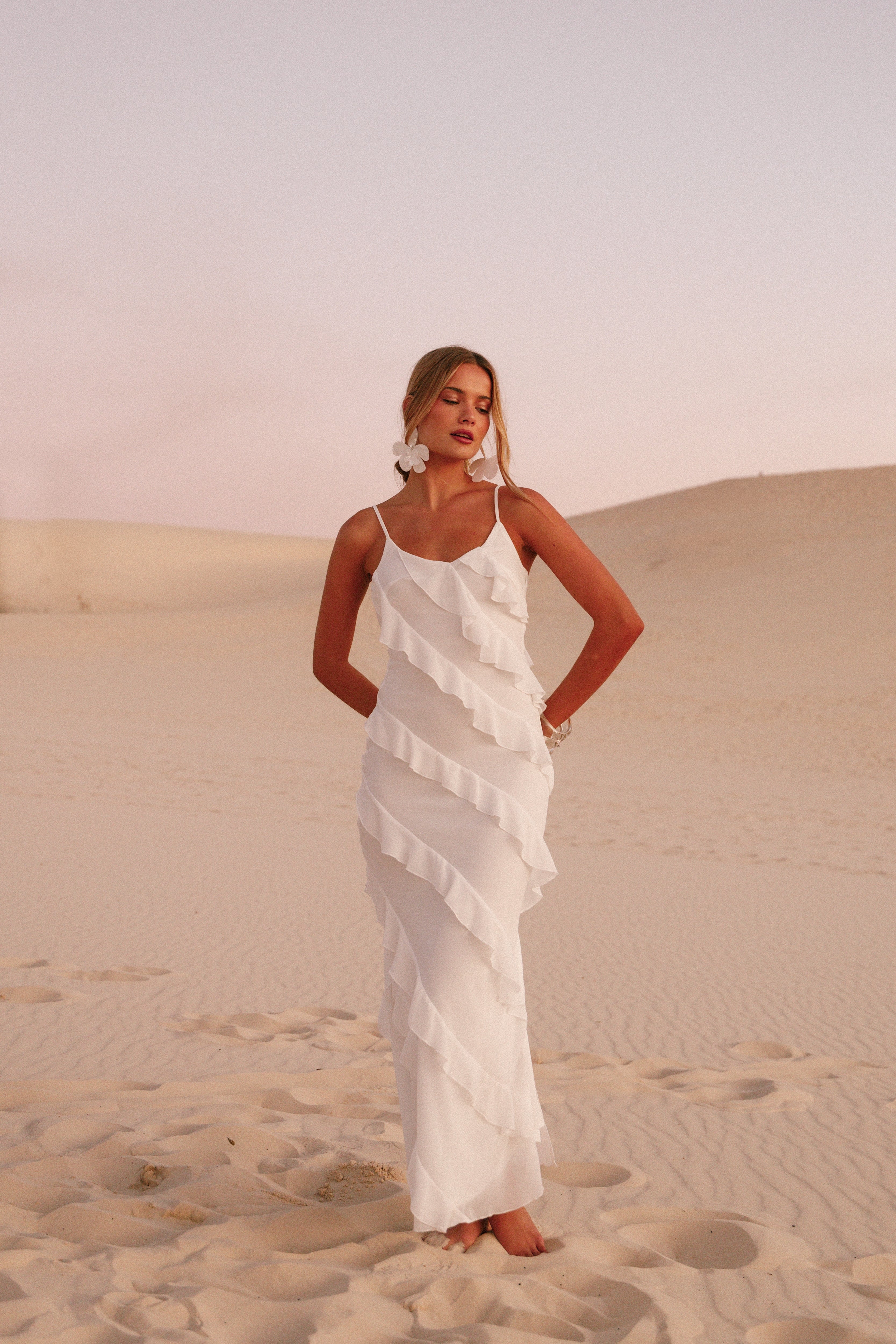 Ciao Ruffles Maxi Dress - Cloud White-Aur Fashion