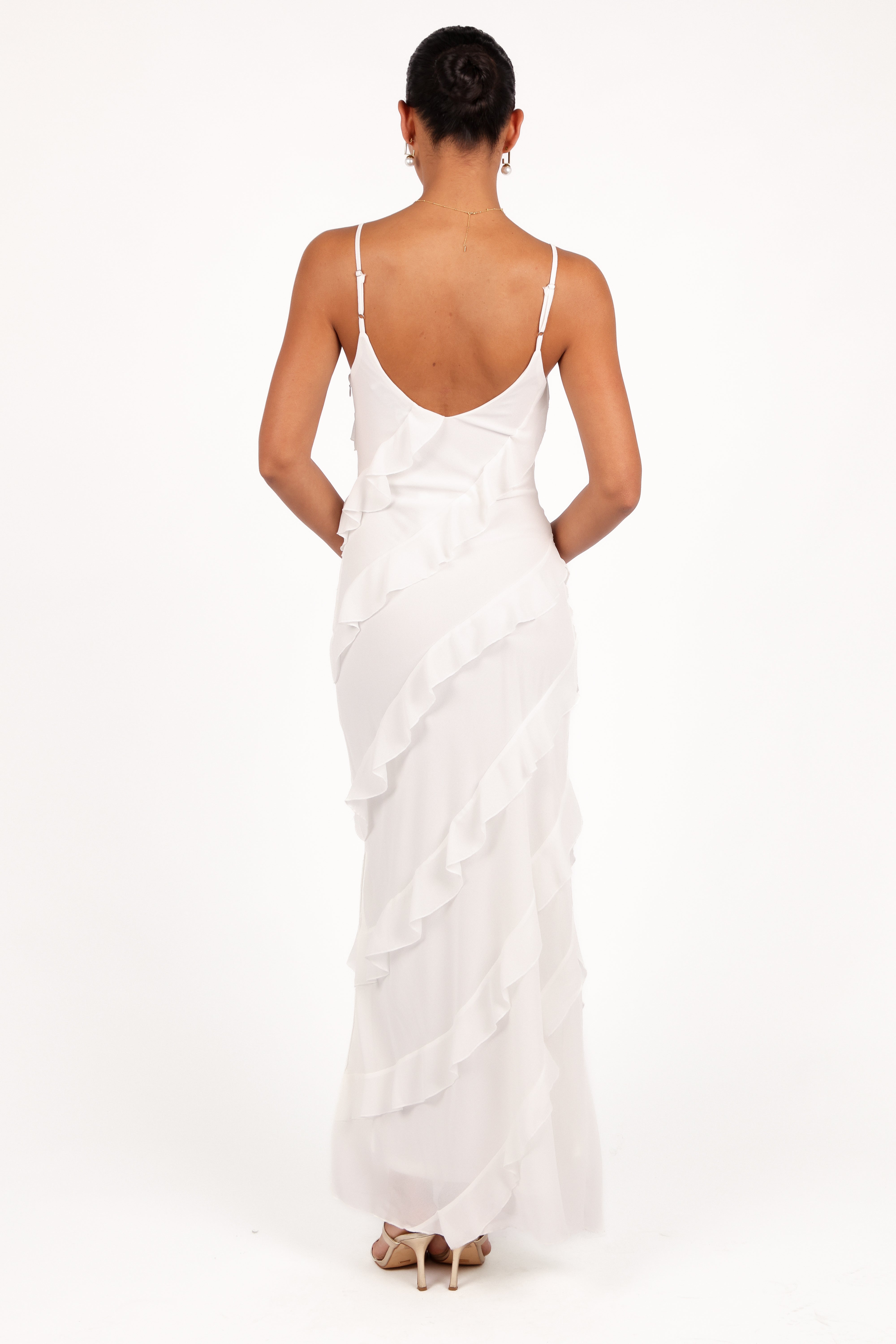 Ciao Ruffles Maxi Dress - Cloud White-Aur Fashion