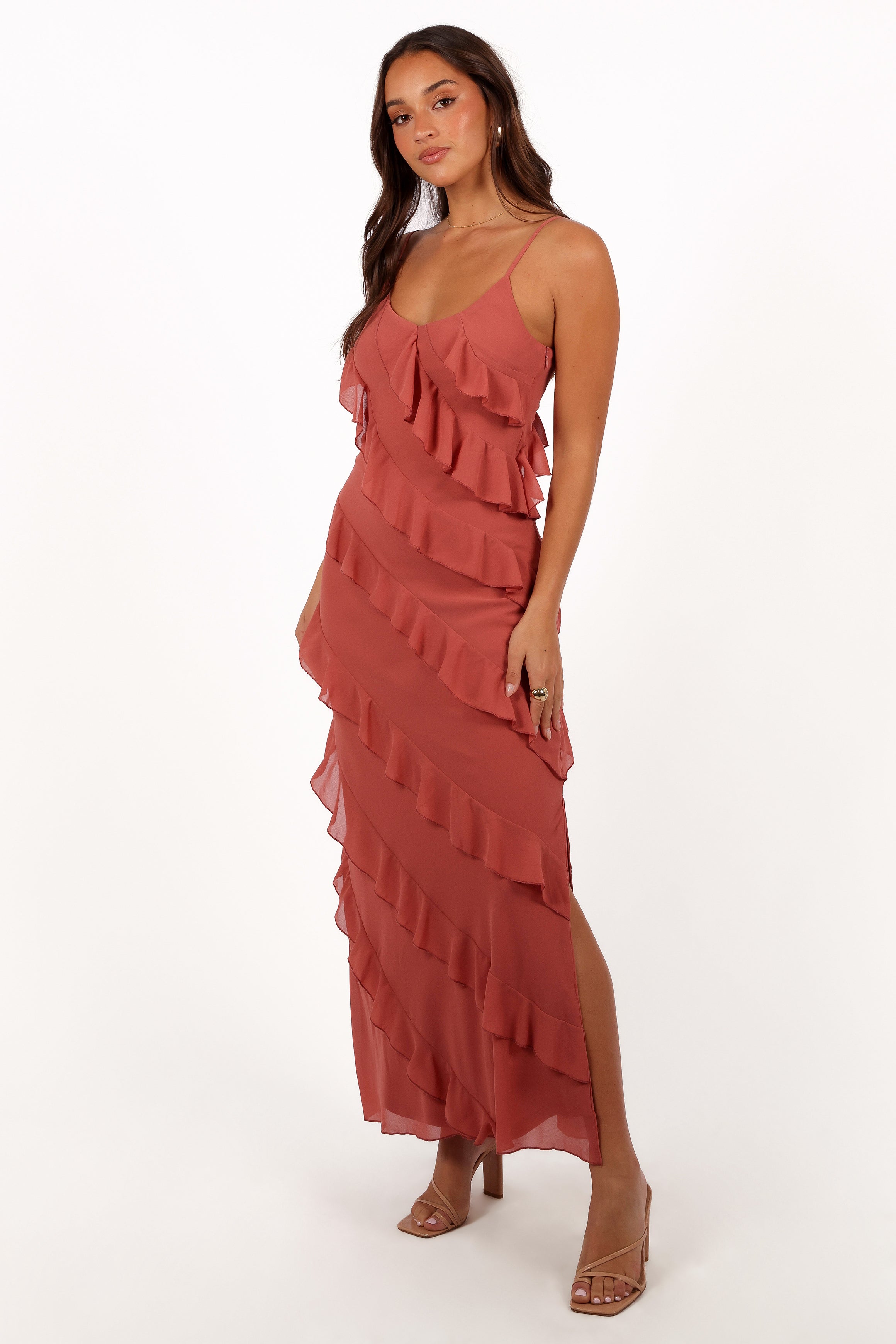 Ciao Ruffles Maxi Dress - Rosewood-Aur Fashion