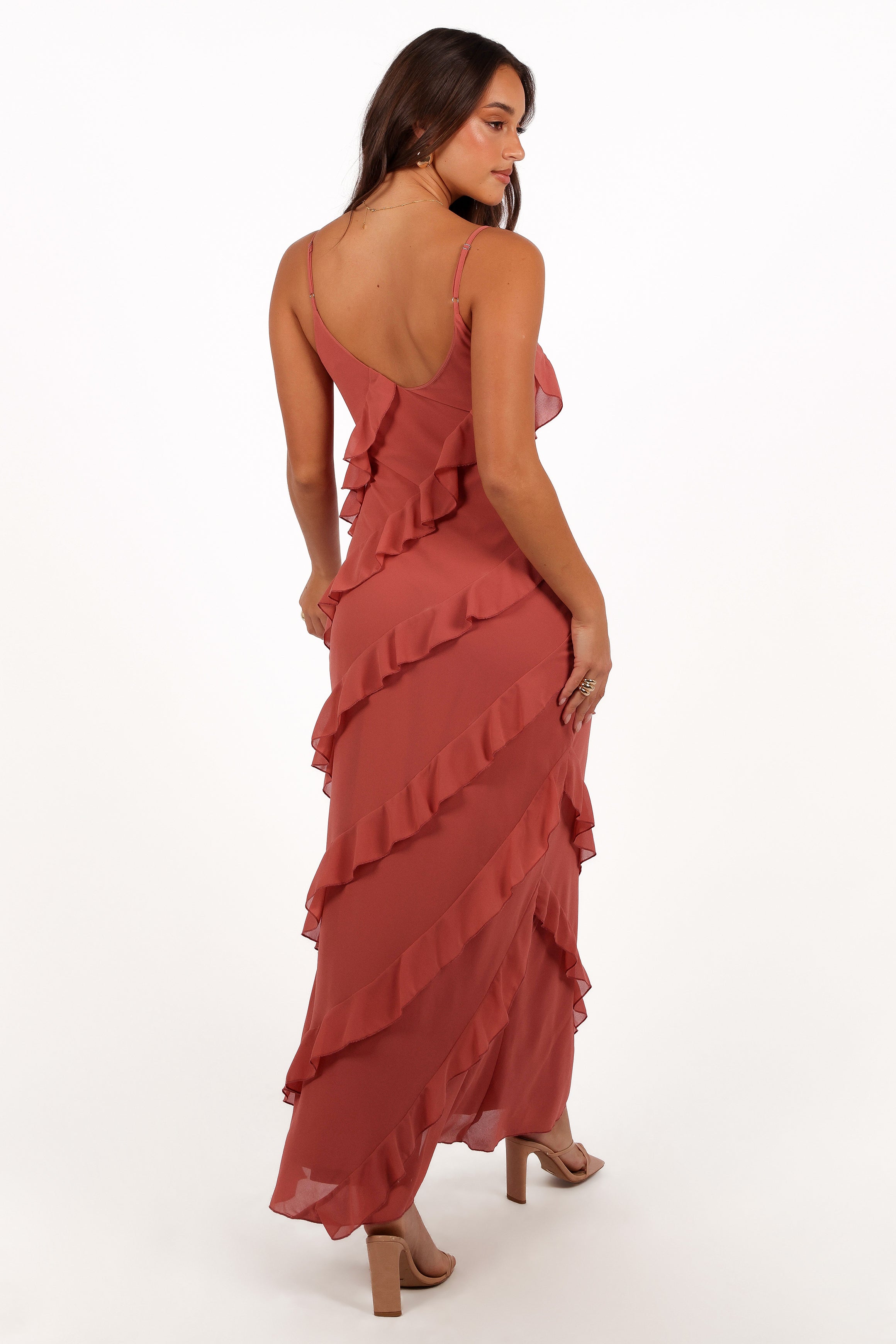 Ciao Ruffles Maxi Dress - Rosewood-Aur Fashion