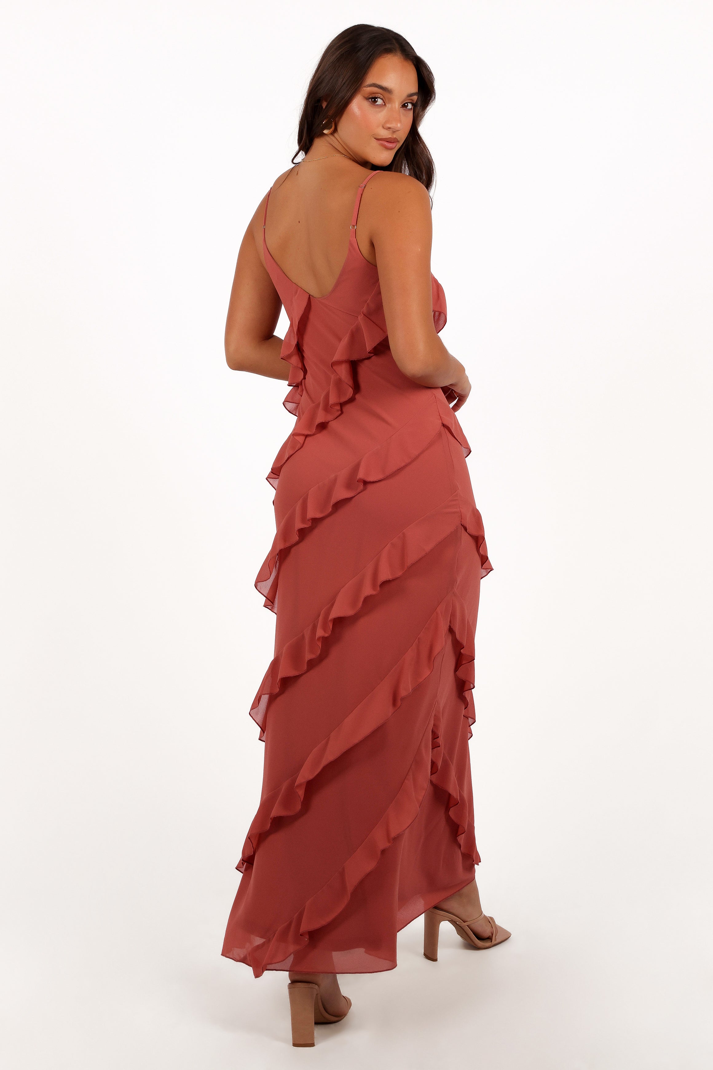 Ciao Ruffles Maxi Dress - Rosewood-Aur Fashion