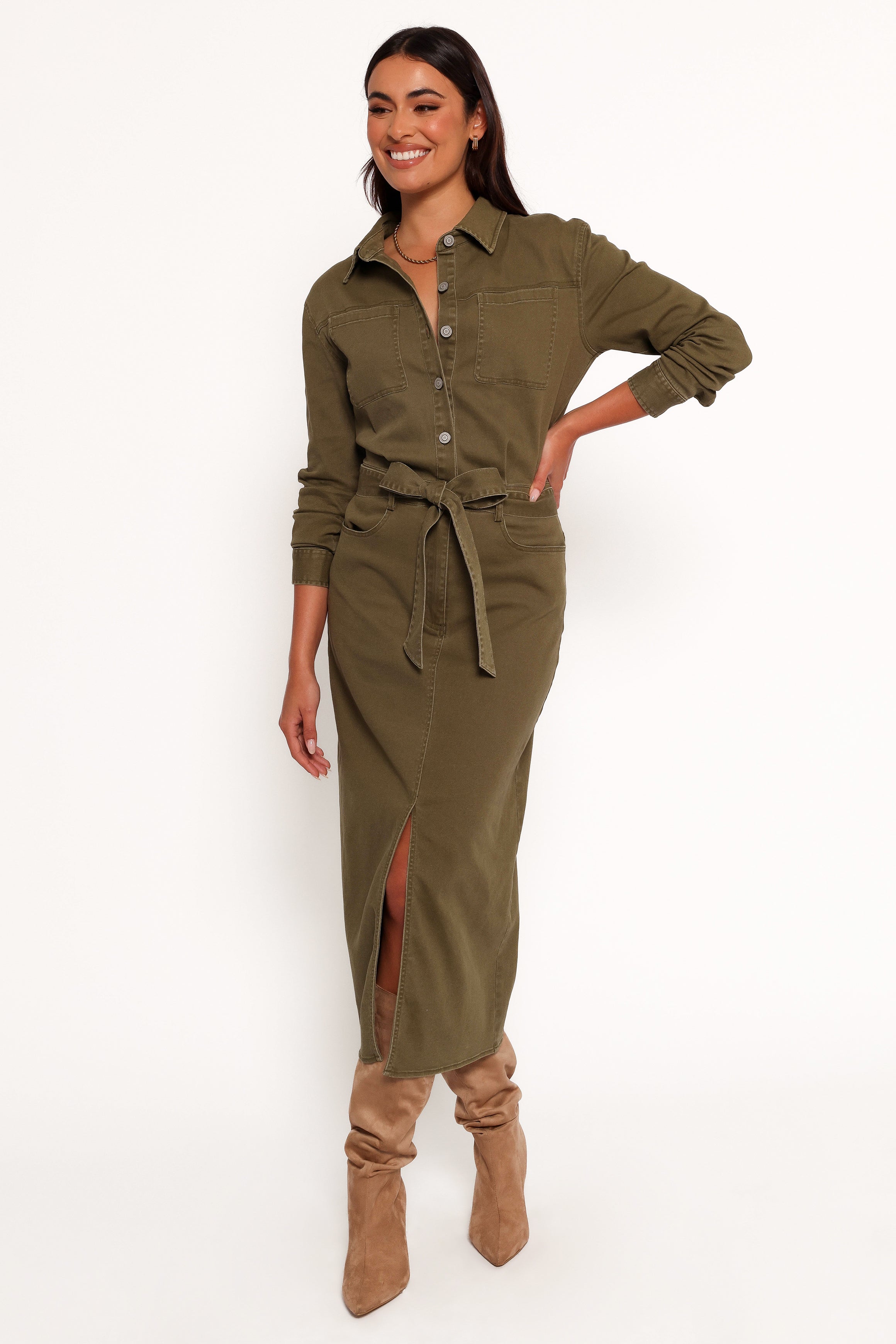 Cortney Long Sleeve Maxi Dress - Olive-Aur Fashion