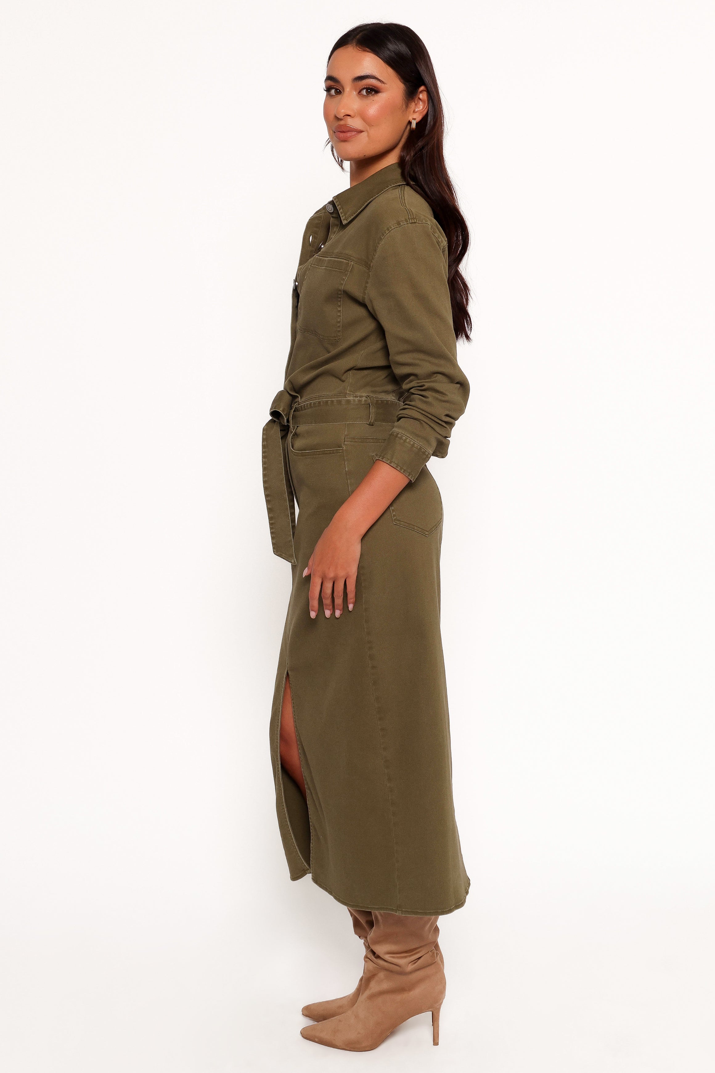 Cortney Long Sleeve Maxi Dress - Olive-Aur Fashion